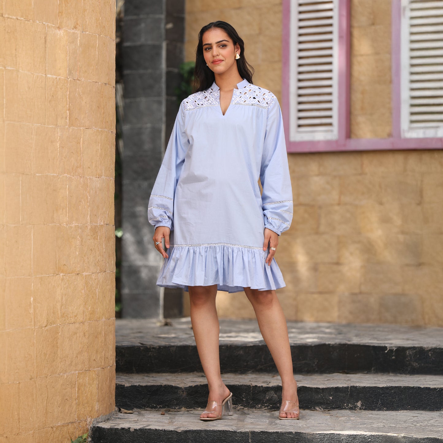 Hemline Yoke & Lace Dress