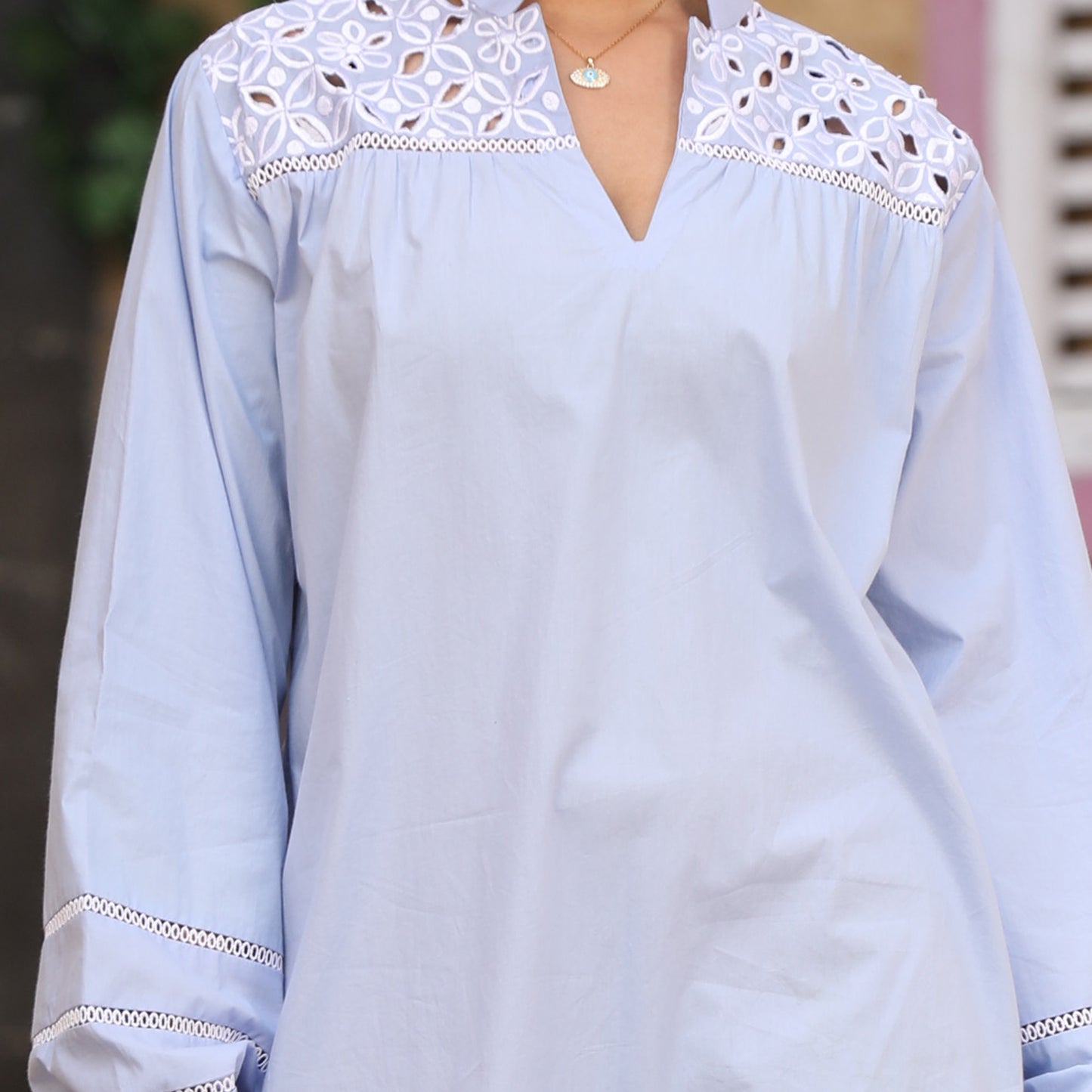 Hemline Yoke & Lace Dress