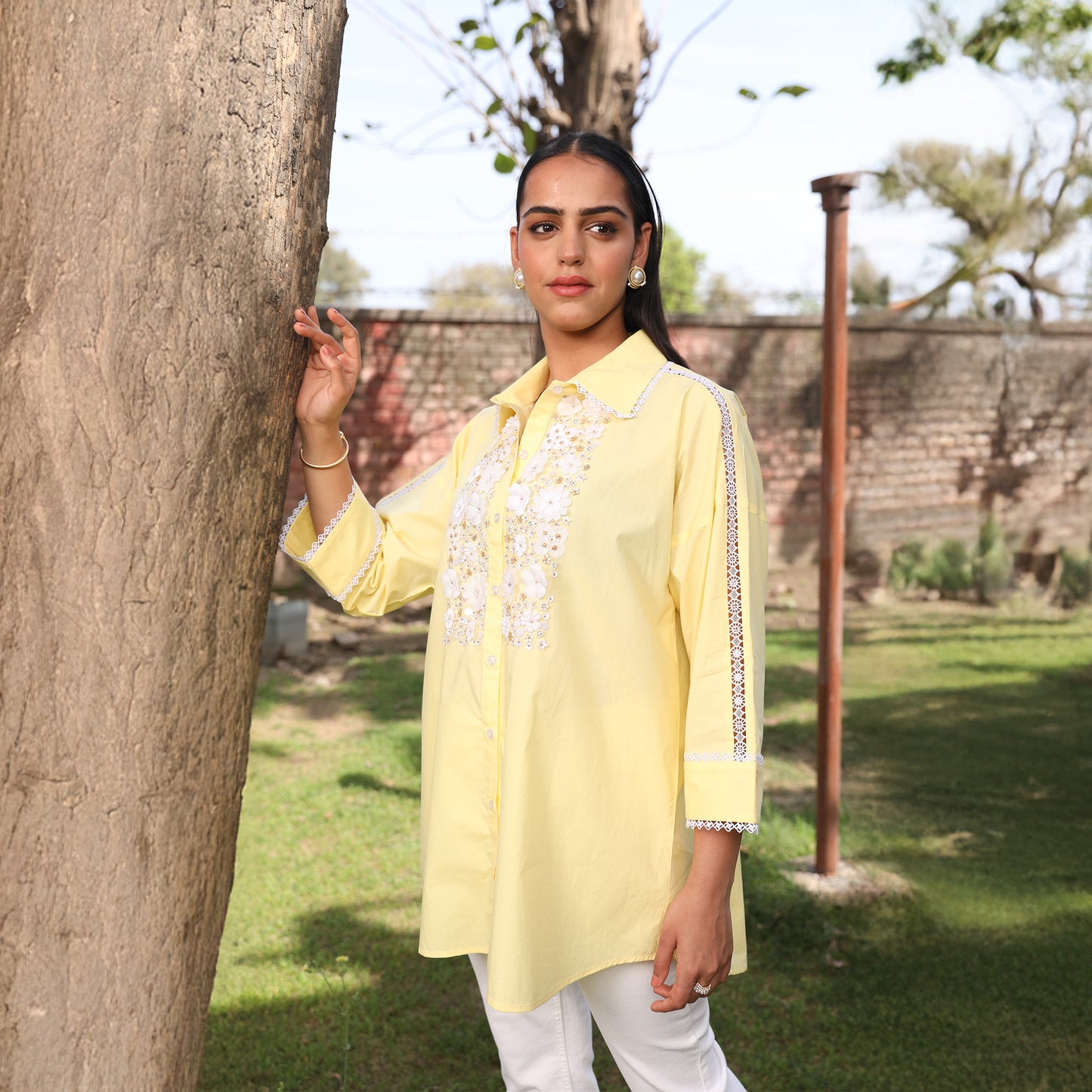 Bloomlace Charm Cotton Shirt