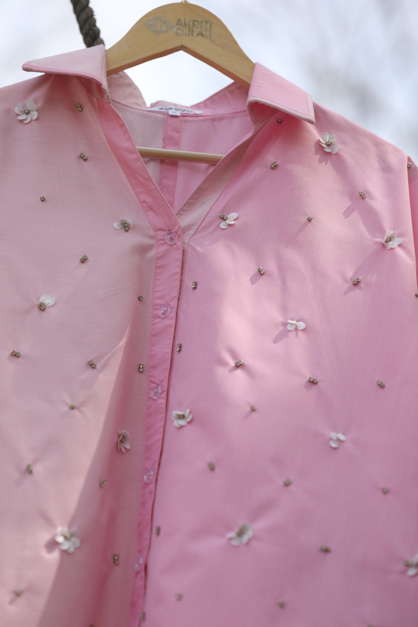 Sequin Blossom Block Collar Shirt
