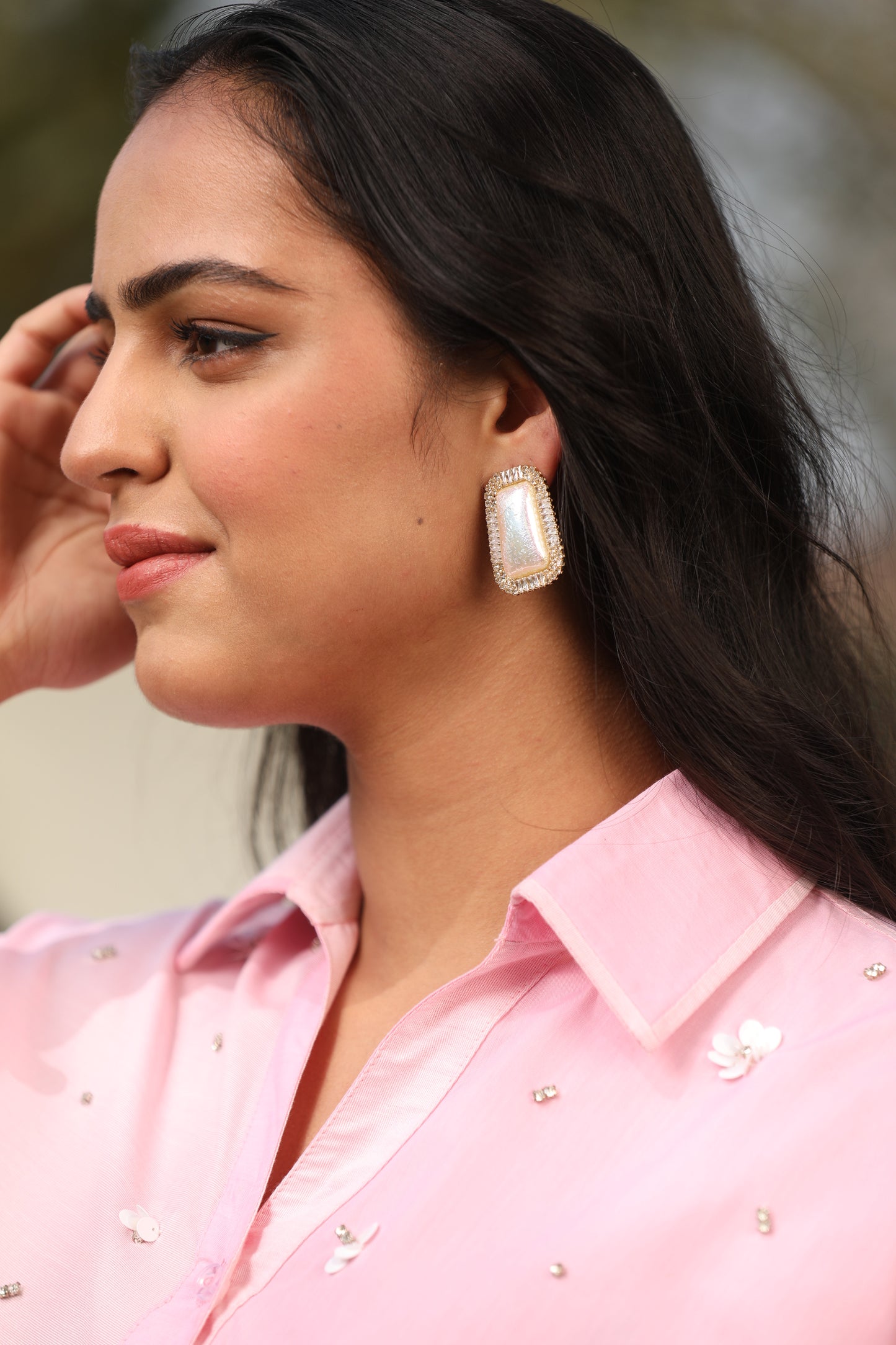 Sequin Blossom Block Collar Shirt