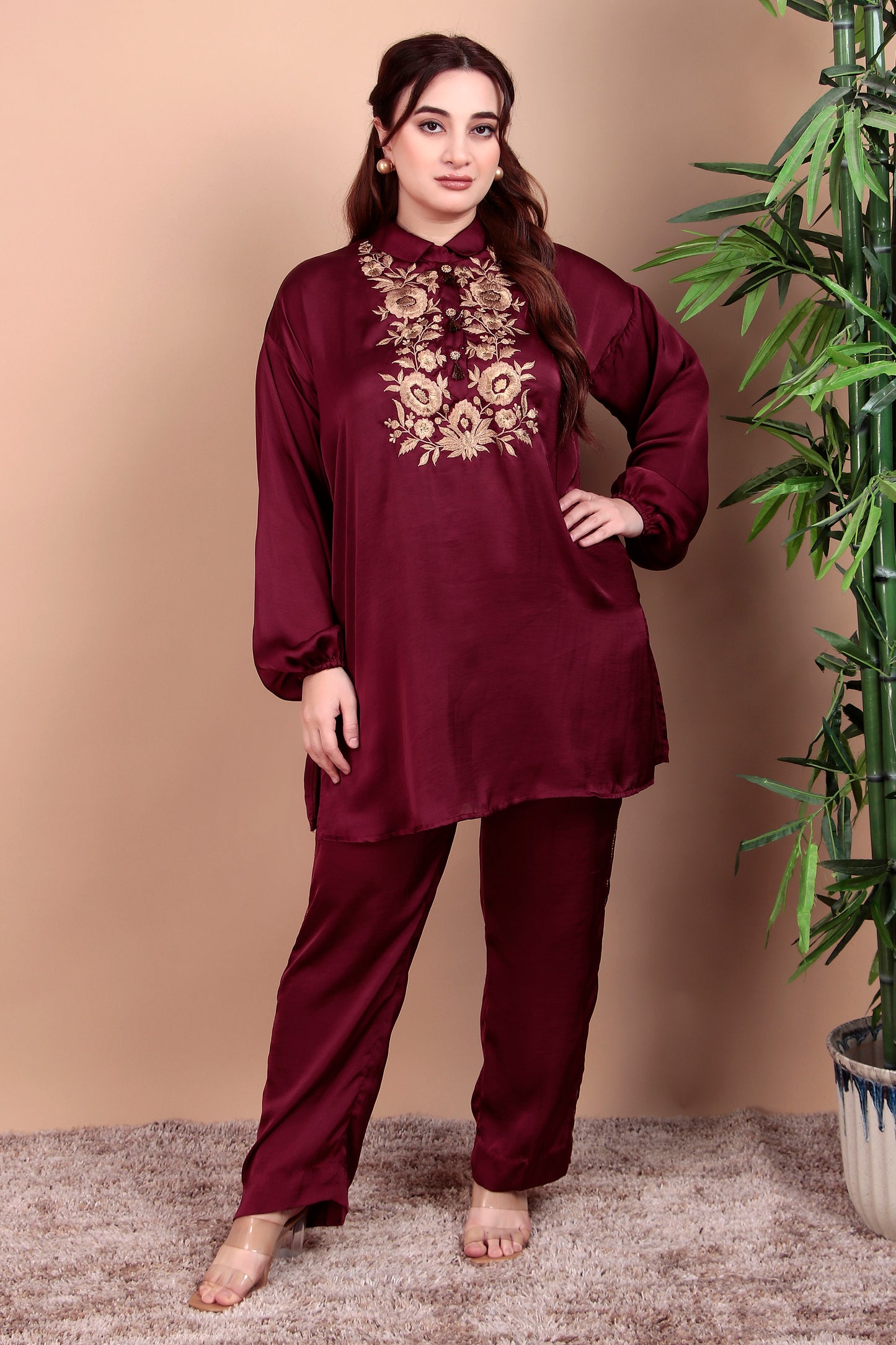 Velvet A-Line Kurta with Bellbottoms