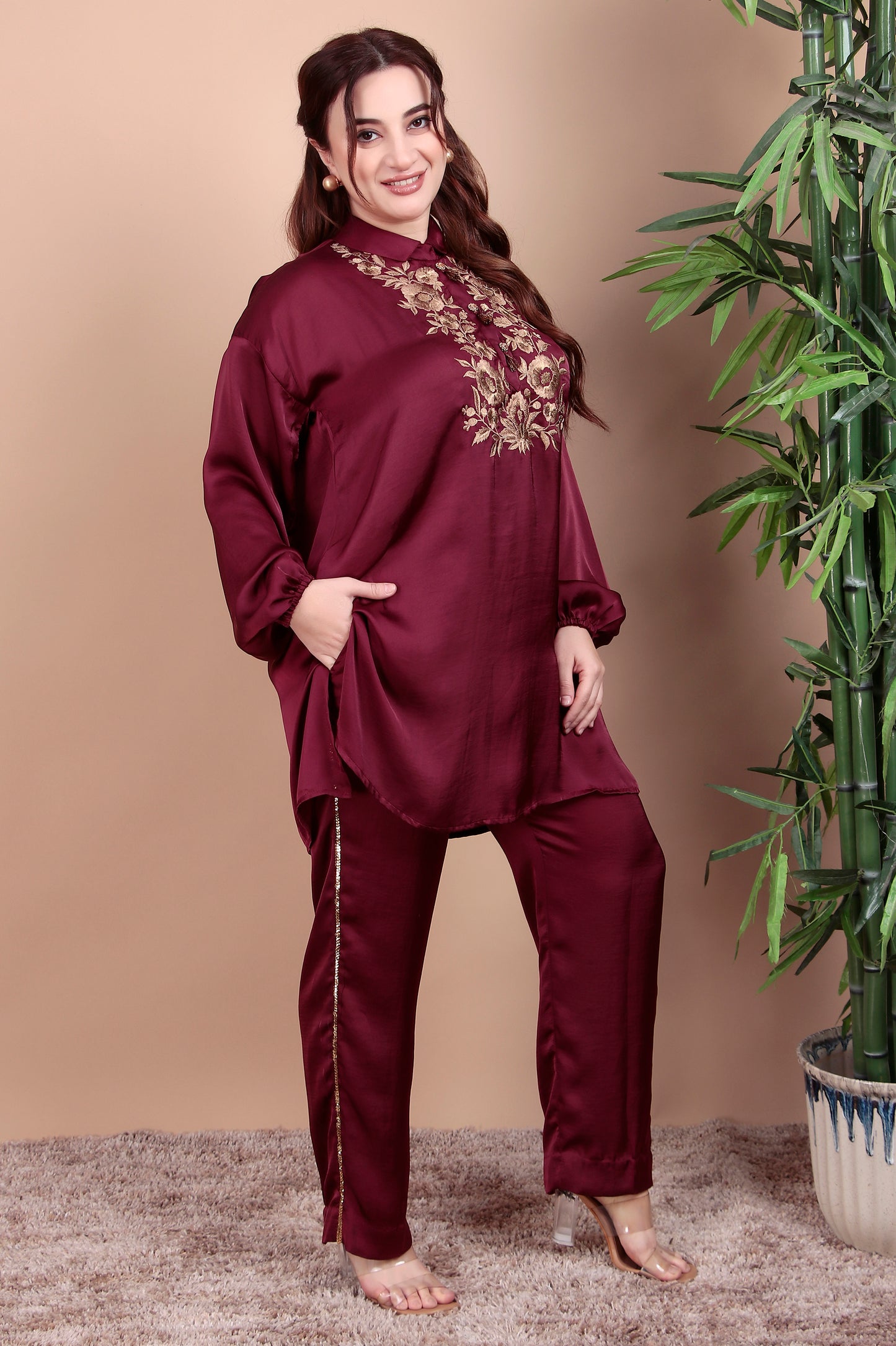 Velvet A-Line Kurta with Bellbottoms