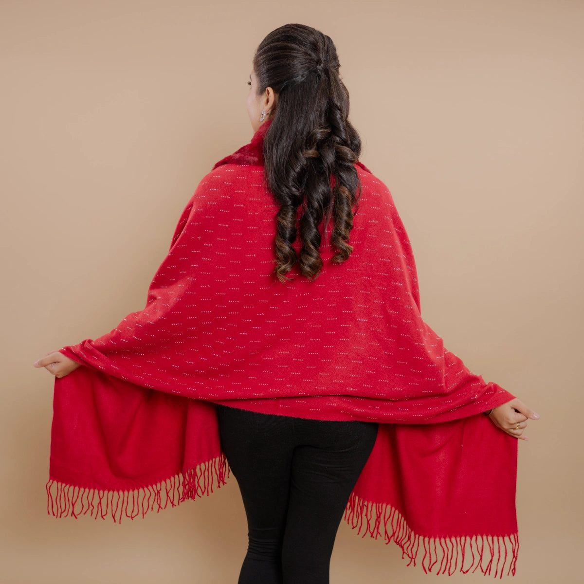 Fur Poncho Cape With Swaroski Embellishments