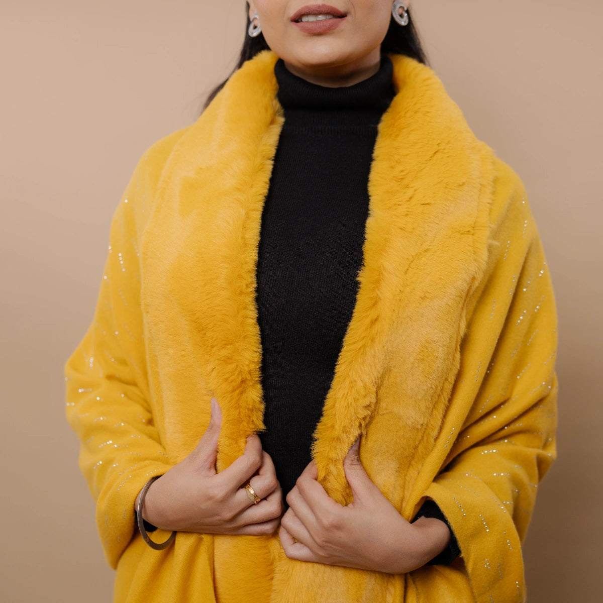 Fur Poncho Cape With Swaroski Embellishments