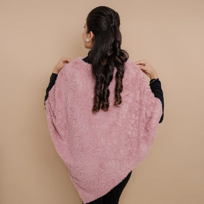 Single Lined Fur Poncho Embellished With Pearls