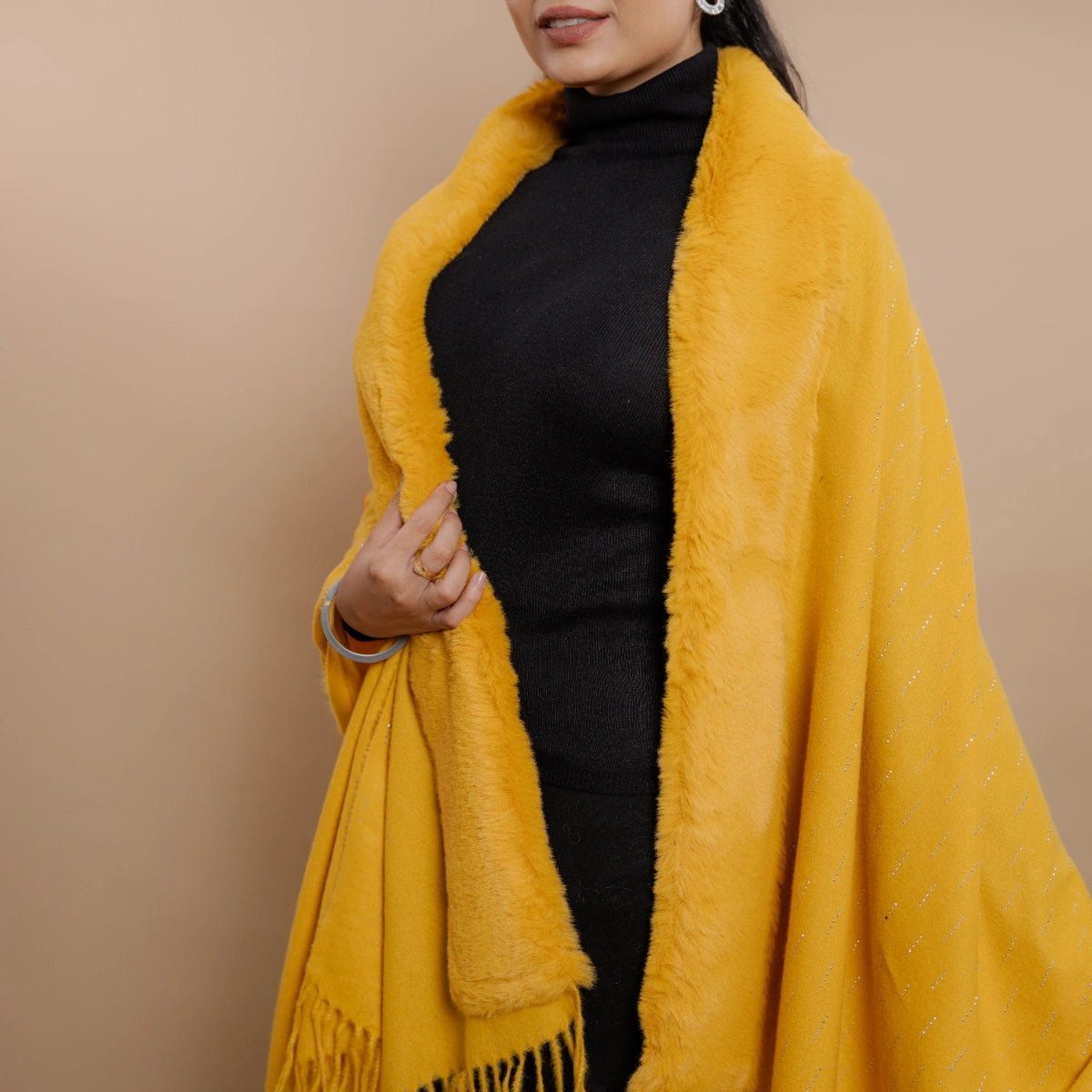 Fur Poncho Cape With Swaroski Embellishments