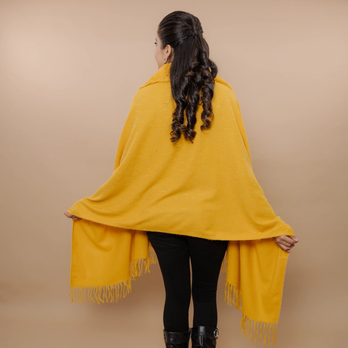 Fur Poncho Cape With Swaroski Embellishments