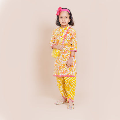 Stylish Coordinated Tulip Pants and Kurta Set with Sling Bag