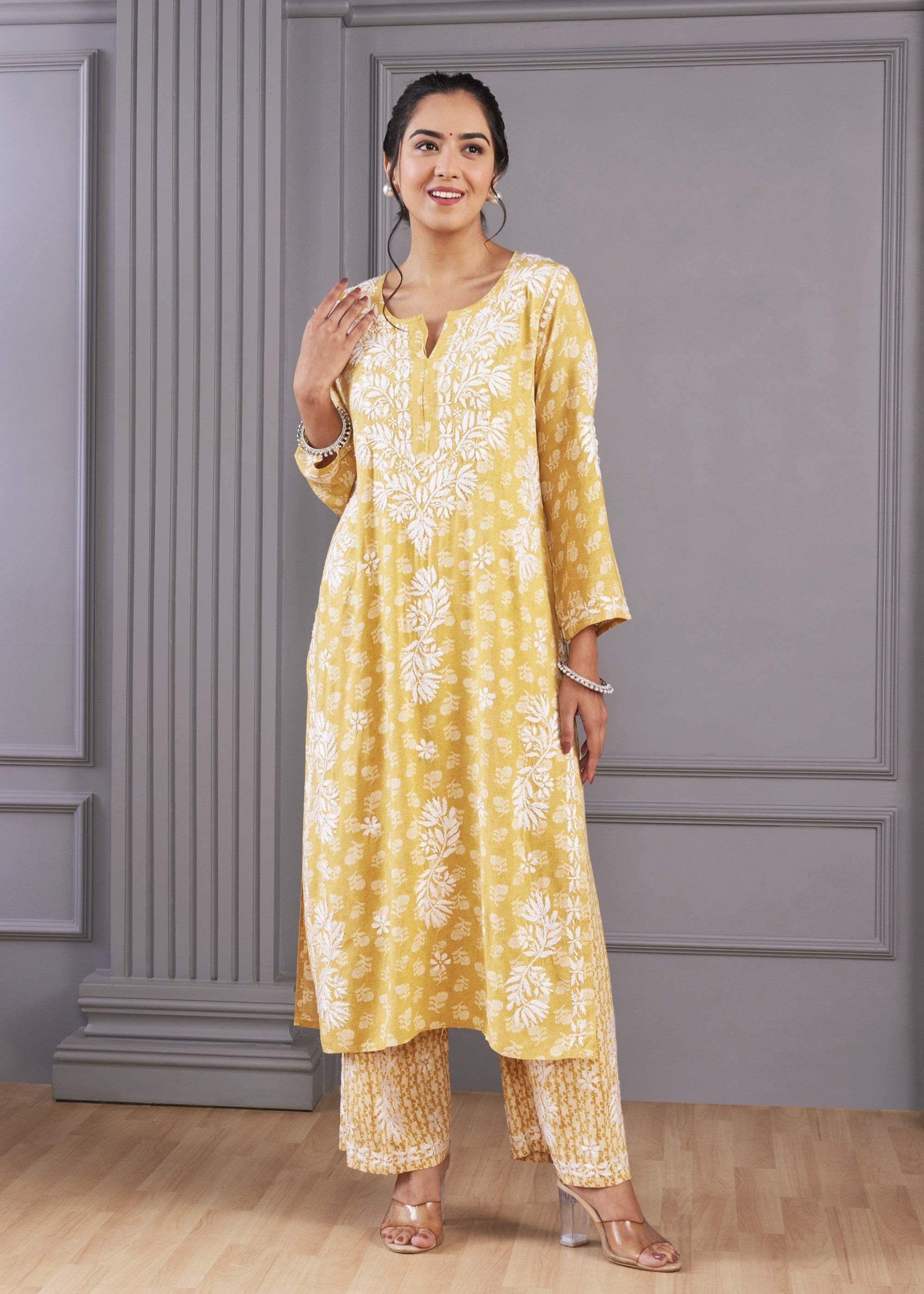 Mustard Elegance Chikankari Kurta Set