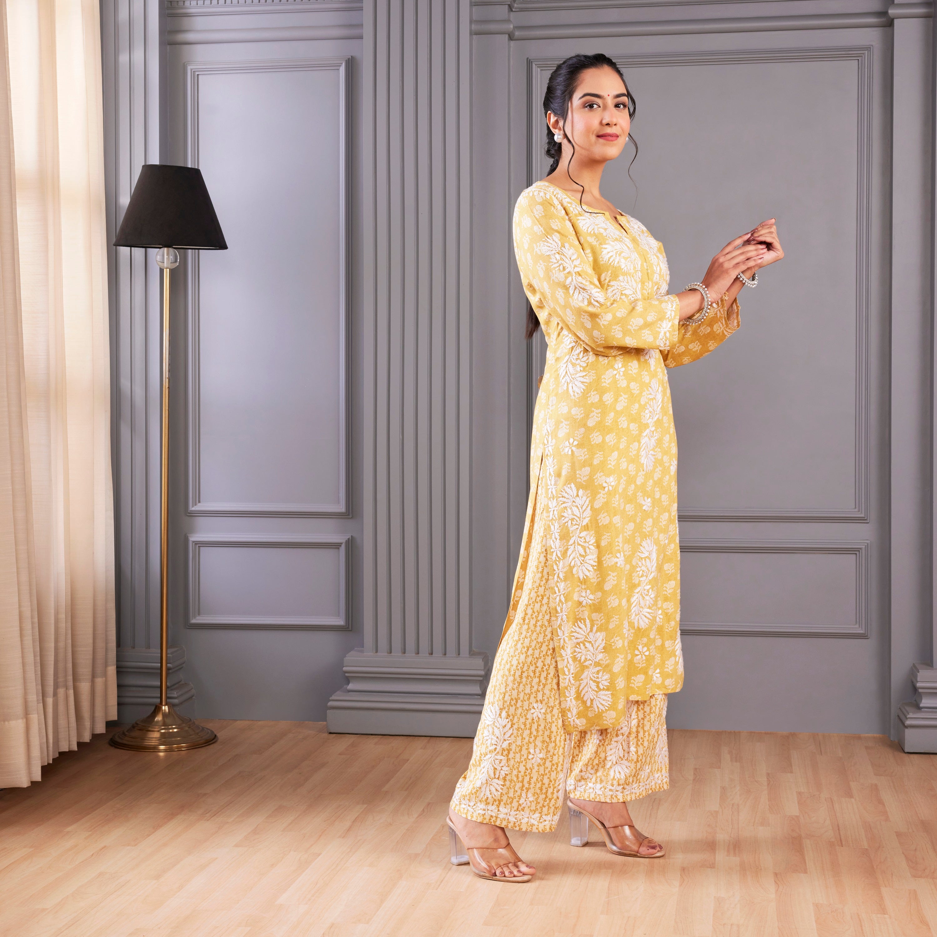 Mustard Elegance Chikankari Kurta Set