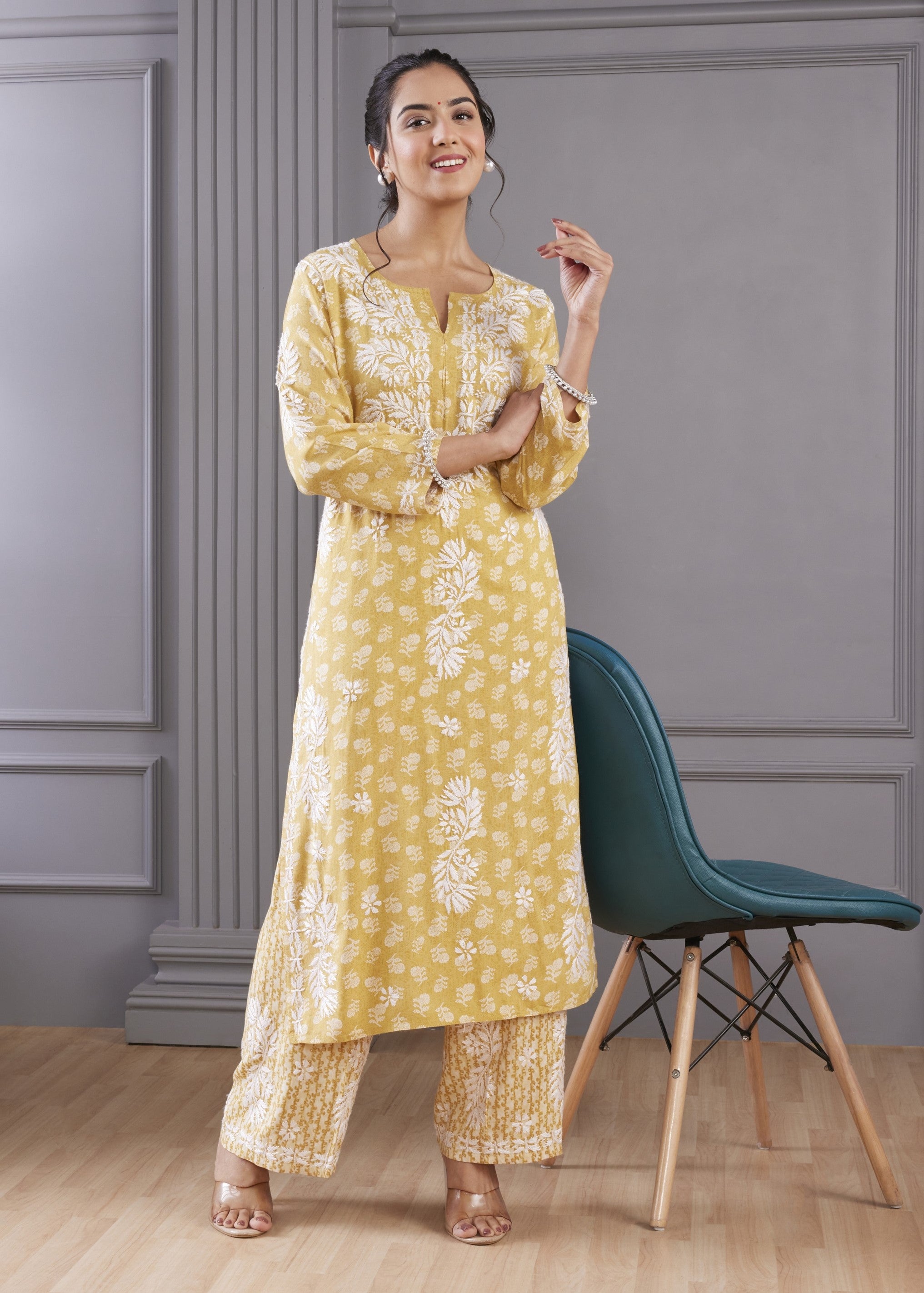 Mustard Elegance Chikankari Kurta Set