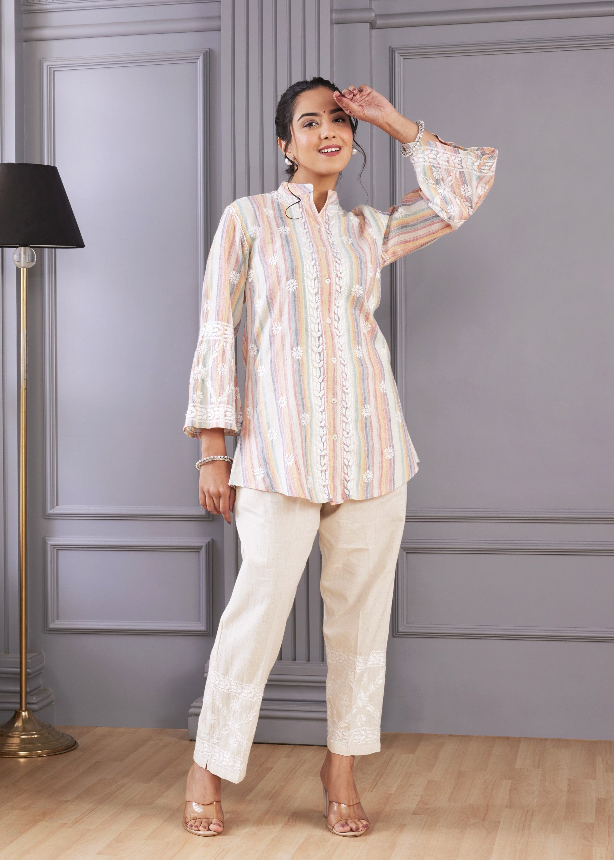 Stripes Chikankari Kurta Set