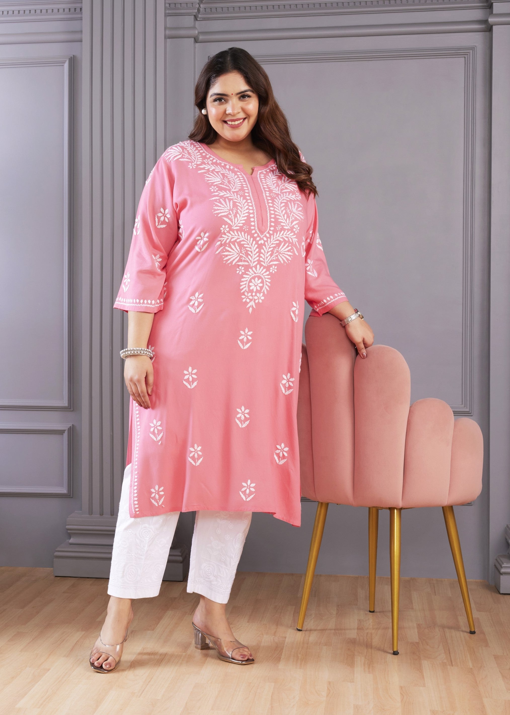 Rose Whisper Chikankari Kurta set