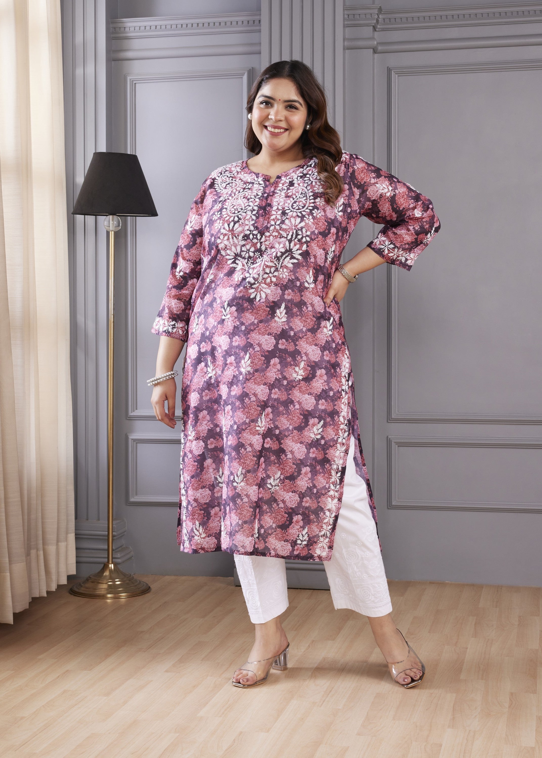 Purple Elegance Chikankari Kurta Set