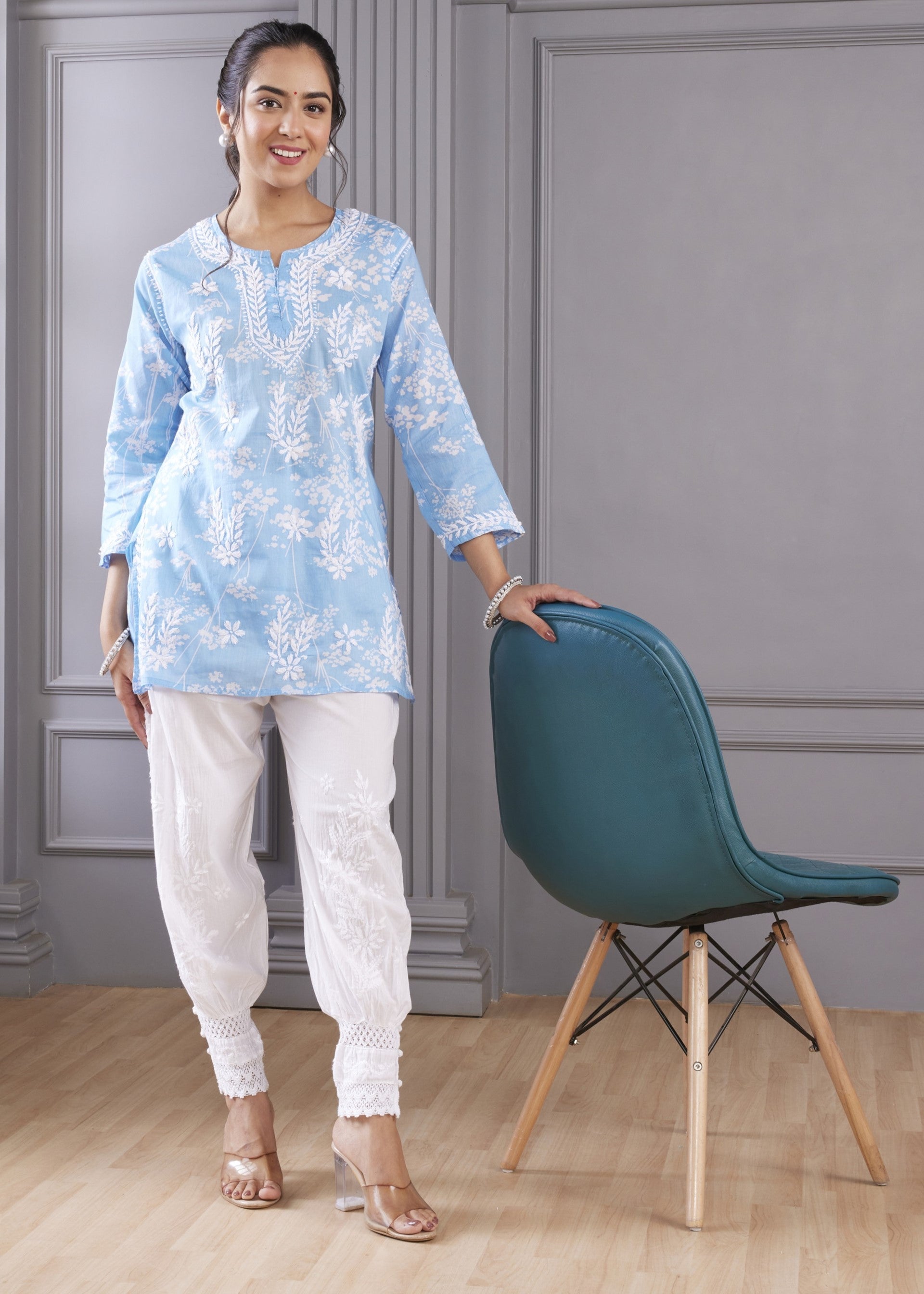 Crafted Blue Chikankari Kurta Set