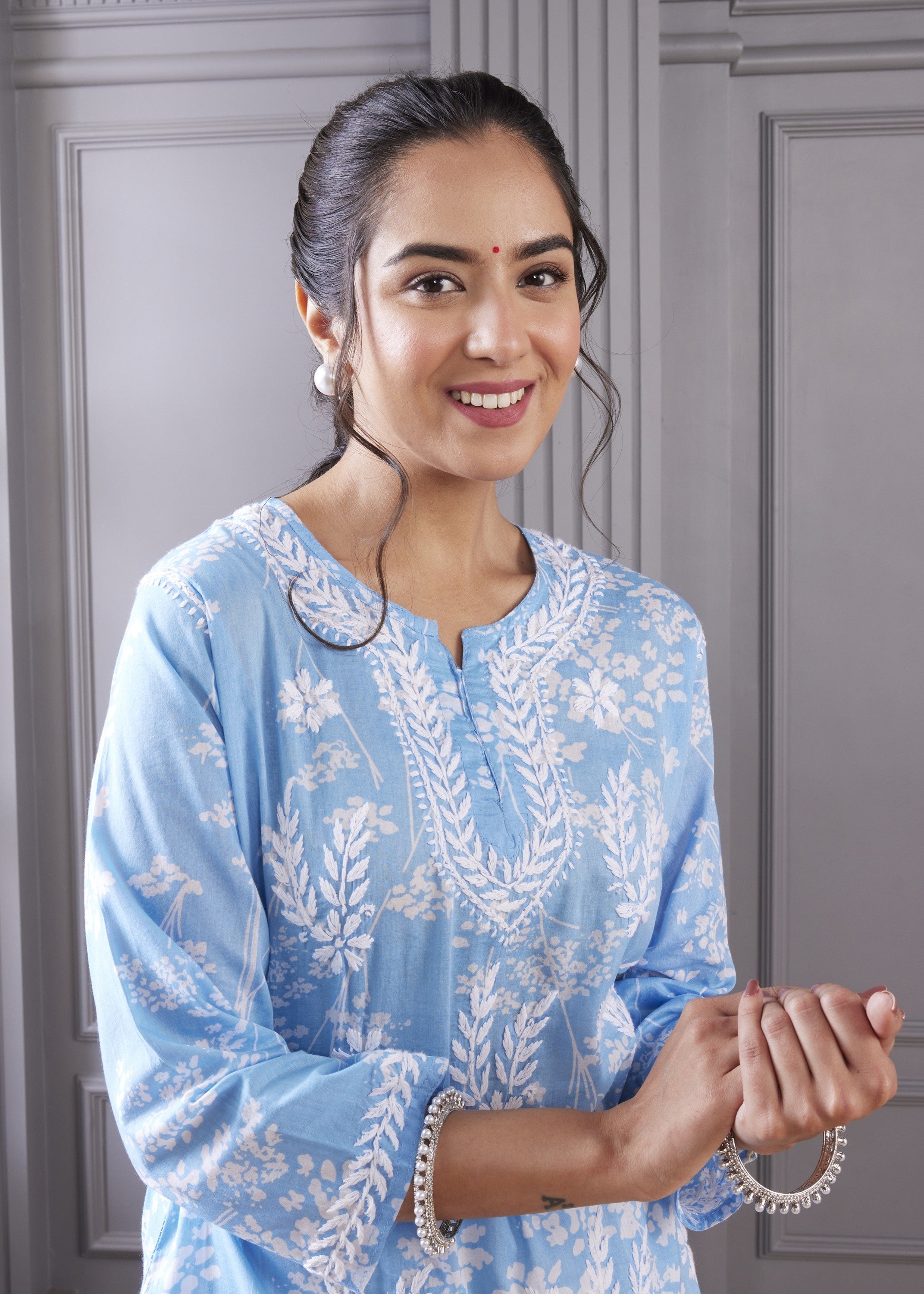 Crafted Blue Chikankari Kurta Set