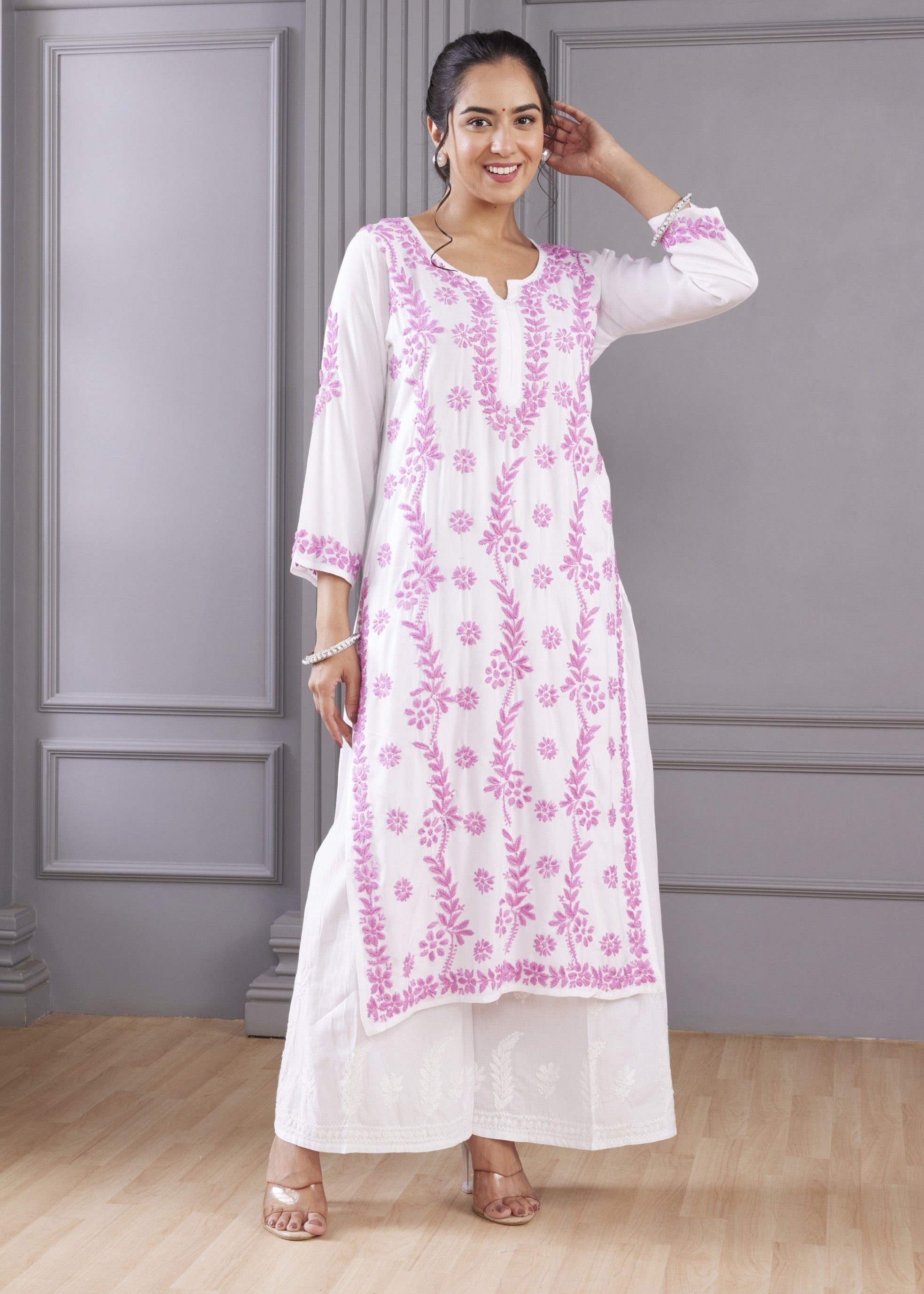 Delight Pink Chikankari Kurta Set