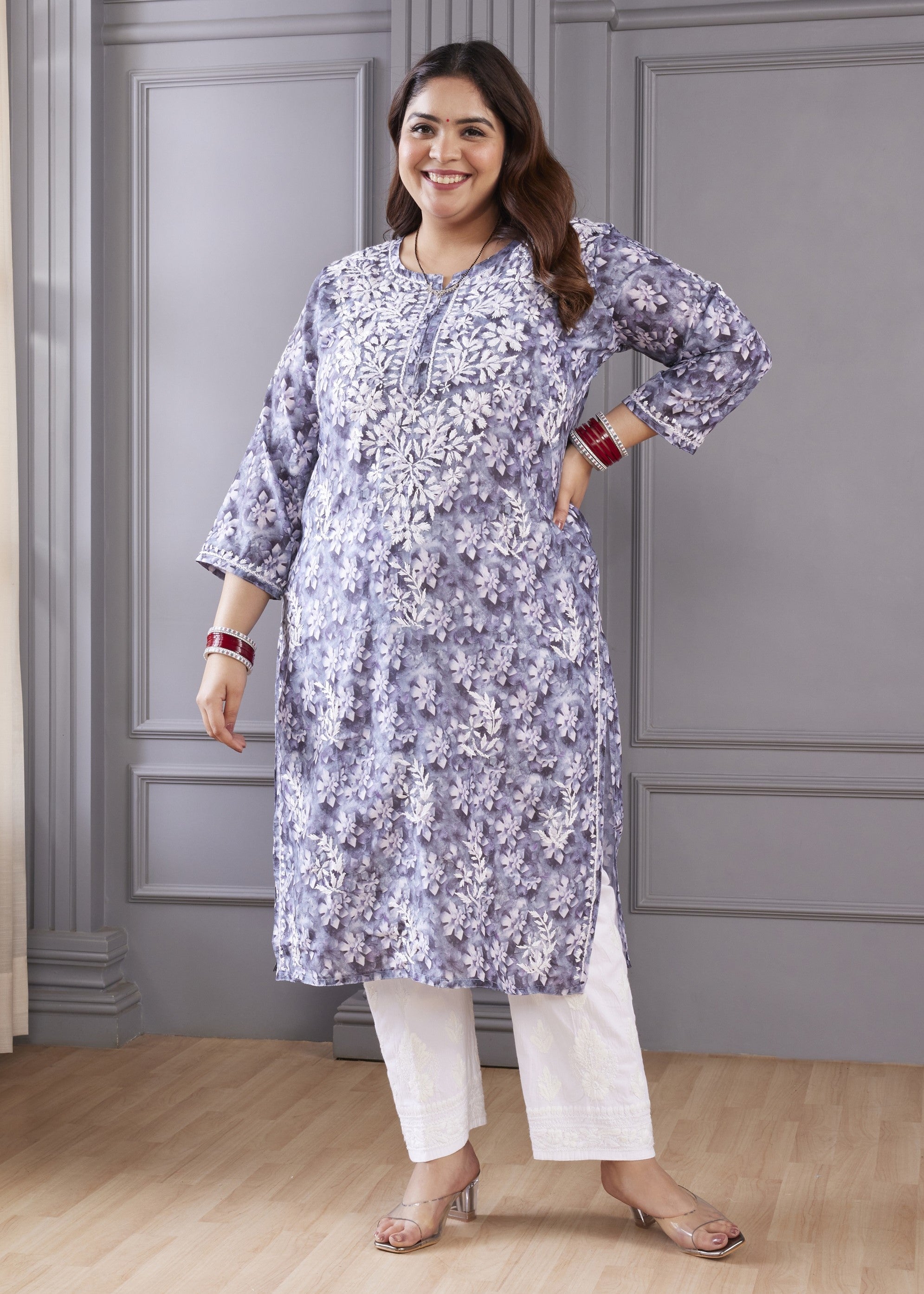 Graceful Ash Grey Chikankari Kurta