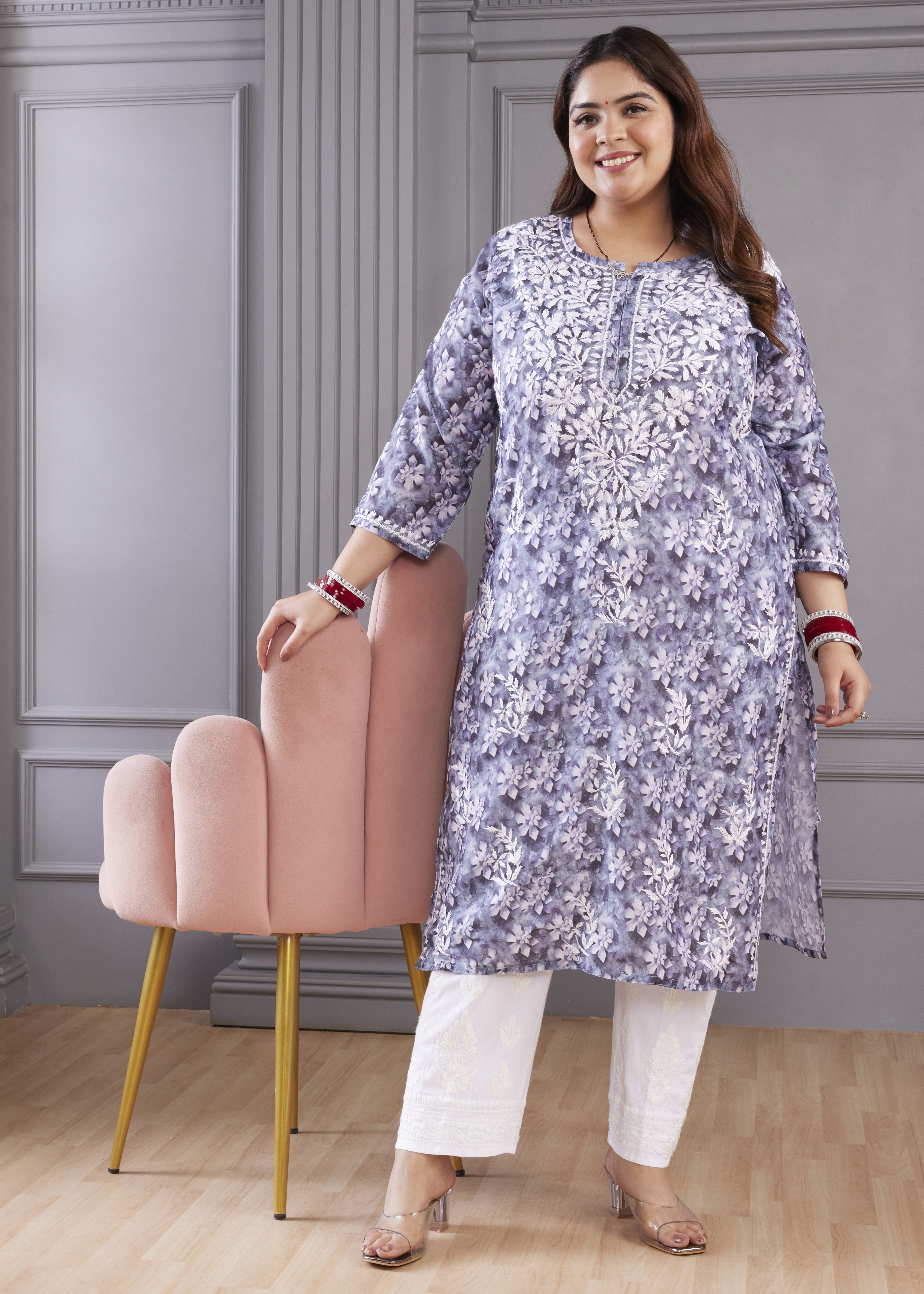 Graceful Ash Grey Chikankari Kurta