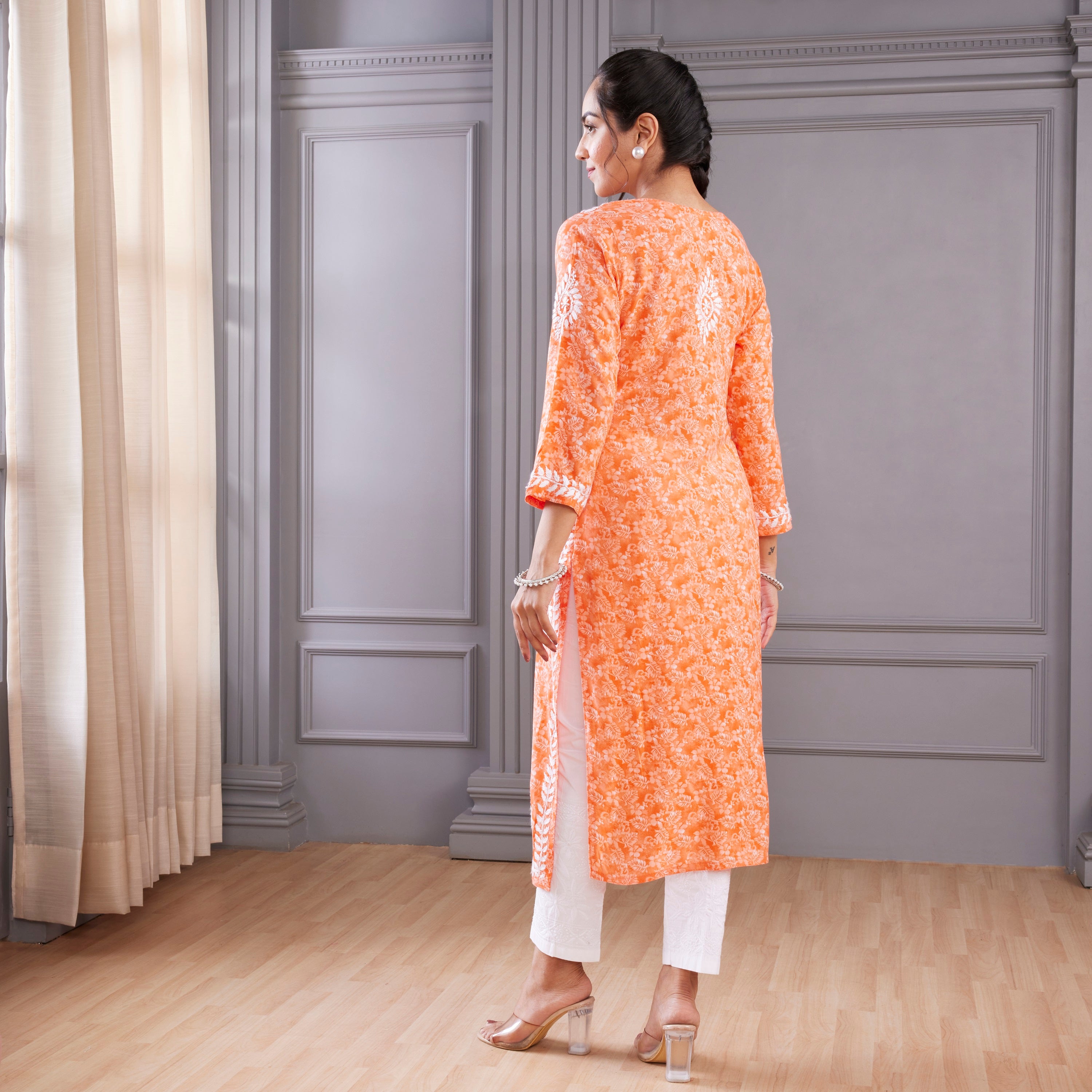 Orange Elegance Chikankari Kurta Set