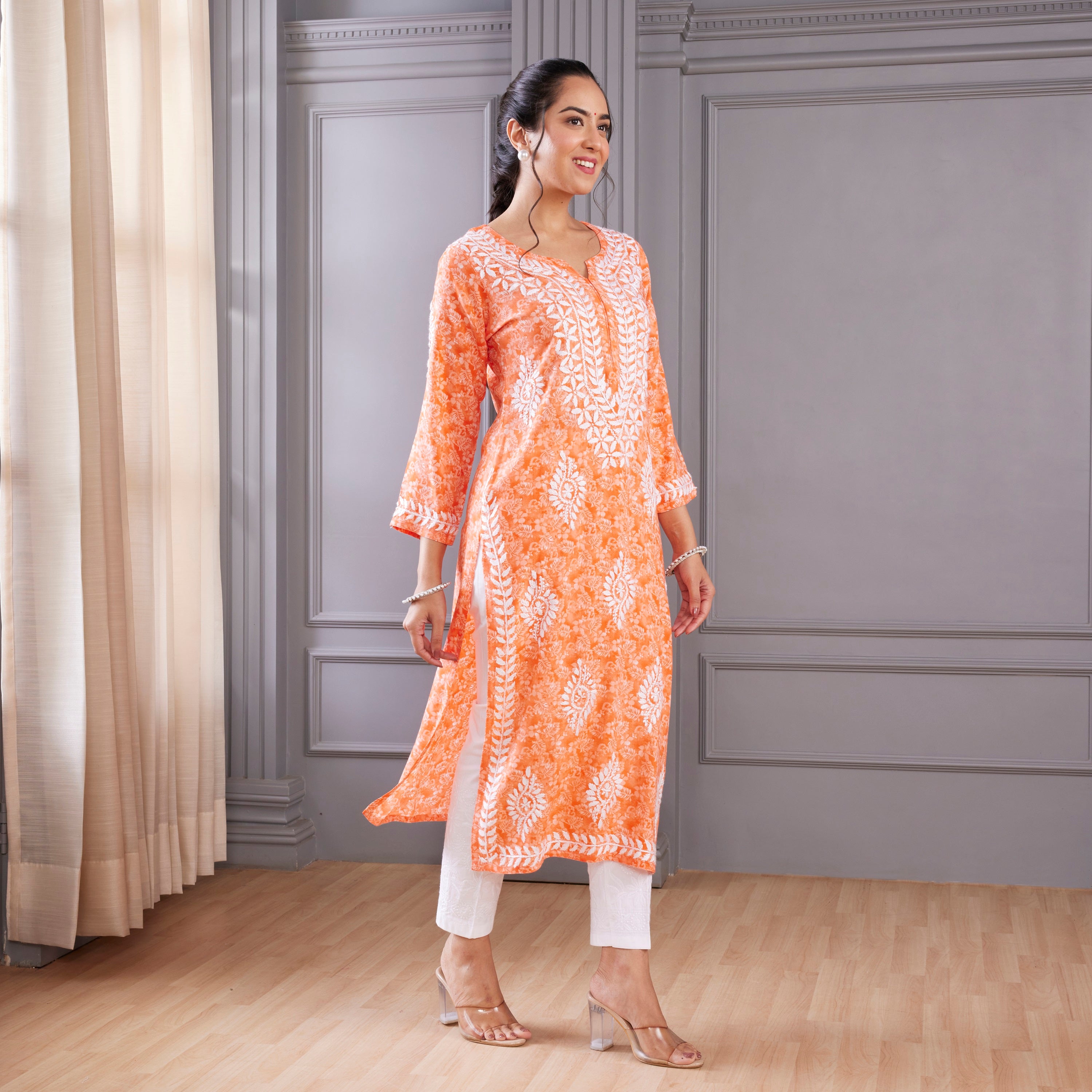 Orange Elegance Chikankari Kurta Set