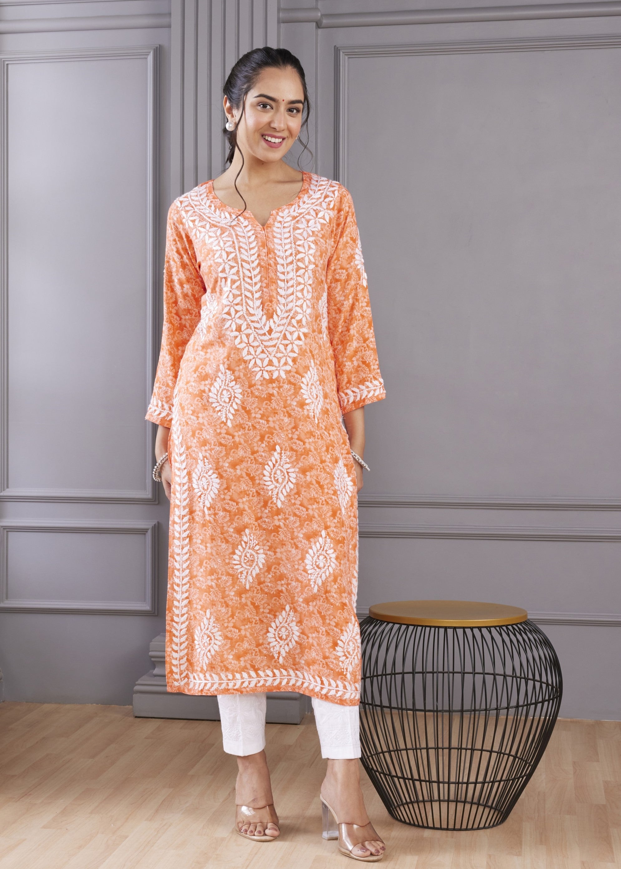 Orange Elegance Chikankari Kurta Set