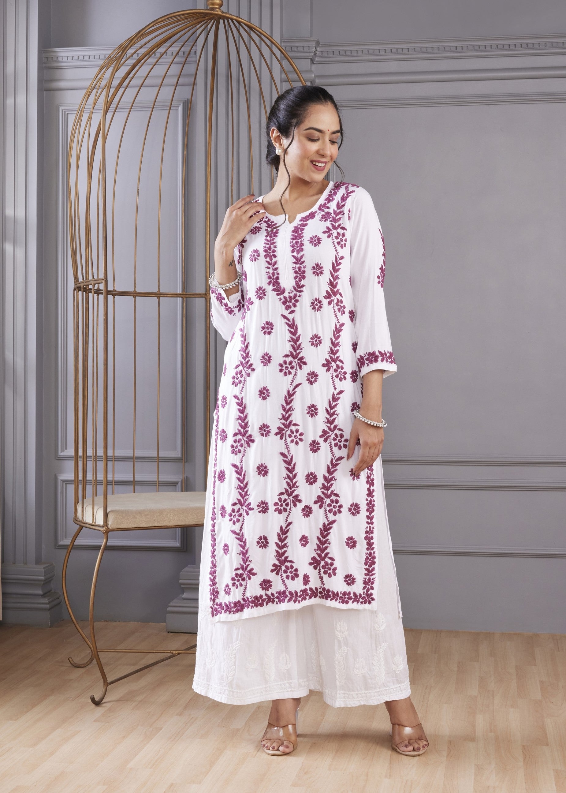 Ravishing Wine Chikankari Kurta Set