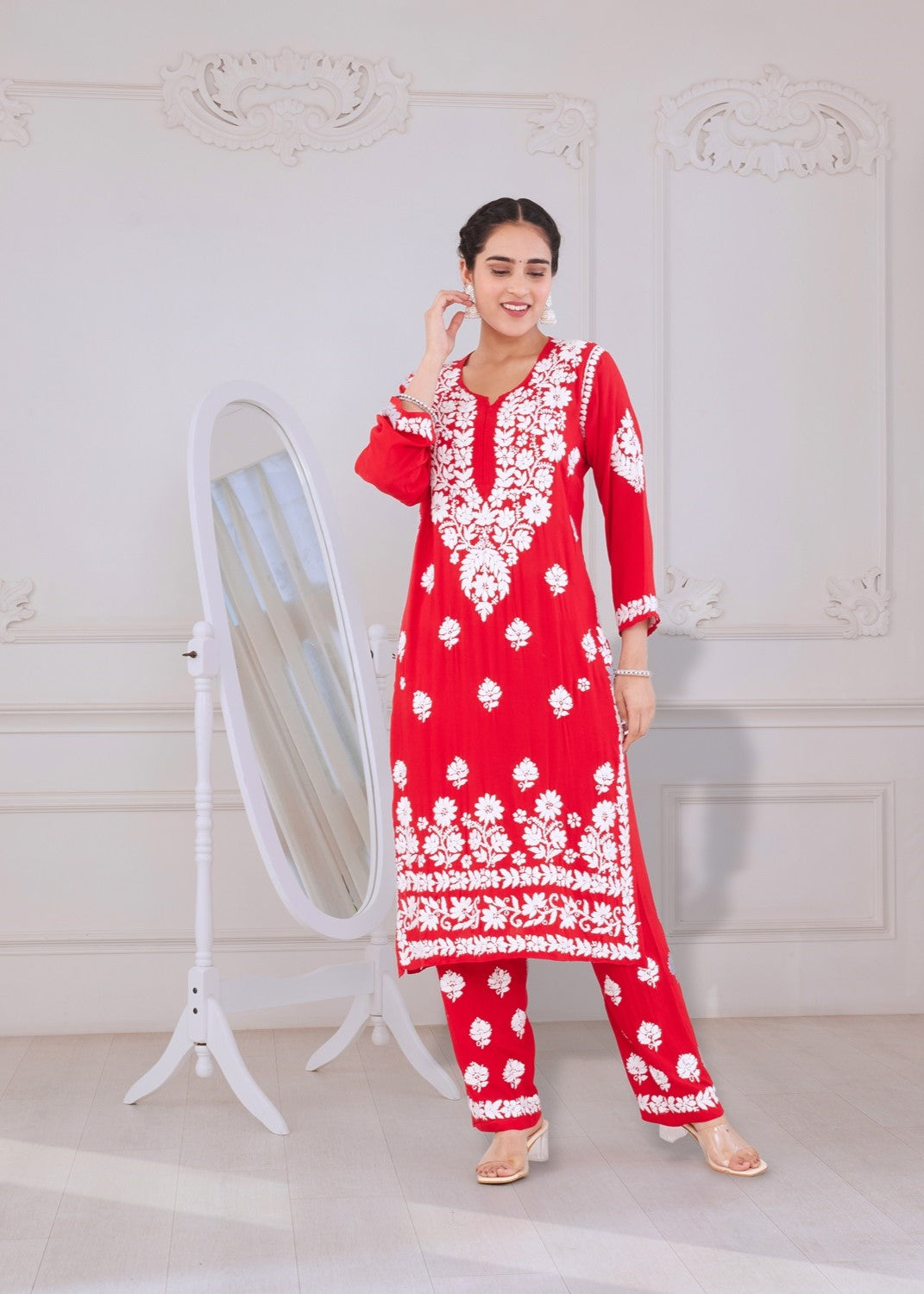 Ruby Red Chikankari Kurta Set