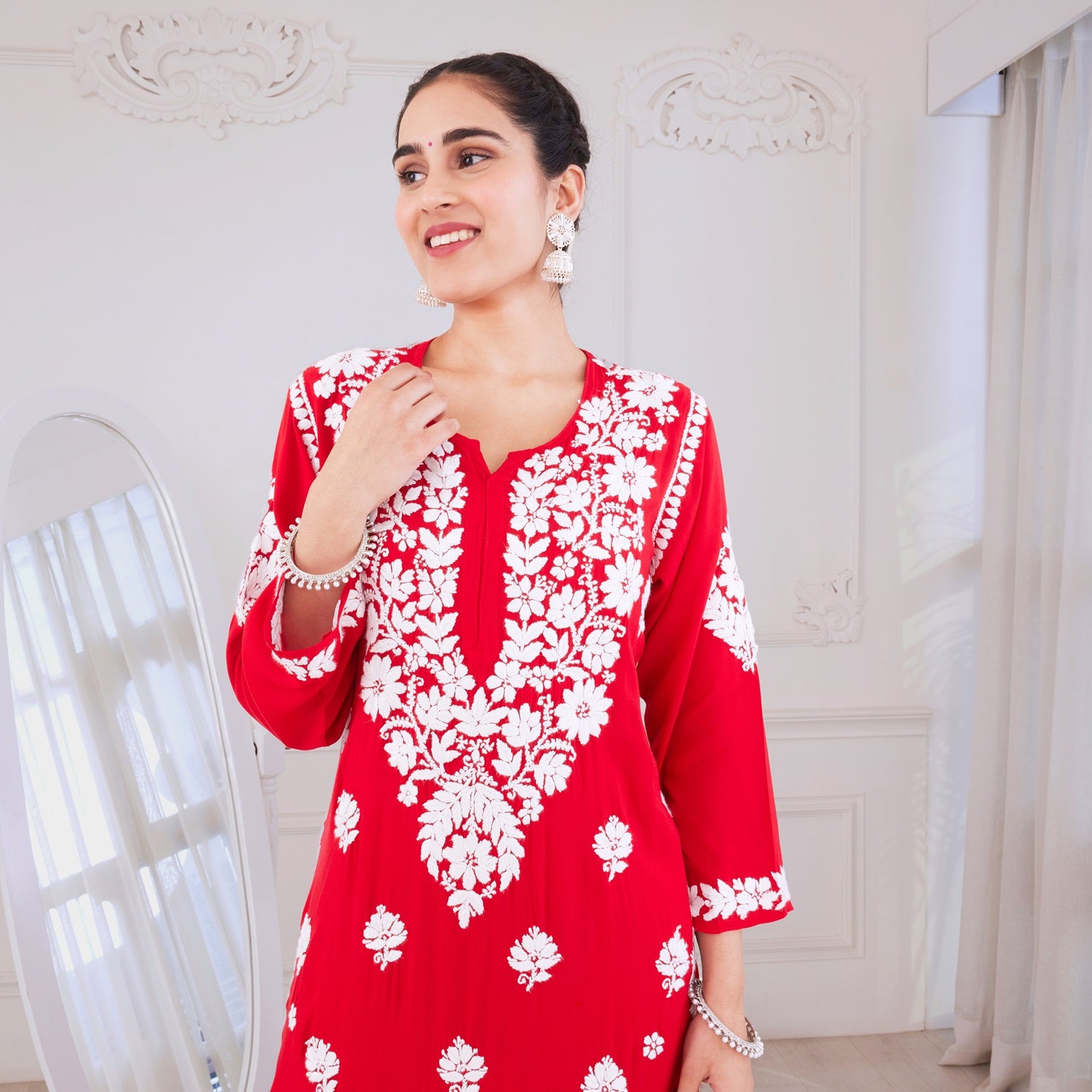 Ruby Red Chikankari Kurta Set