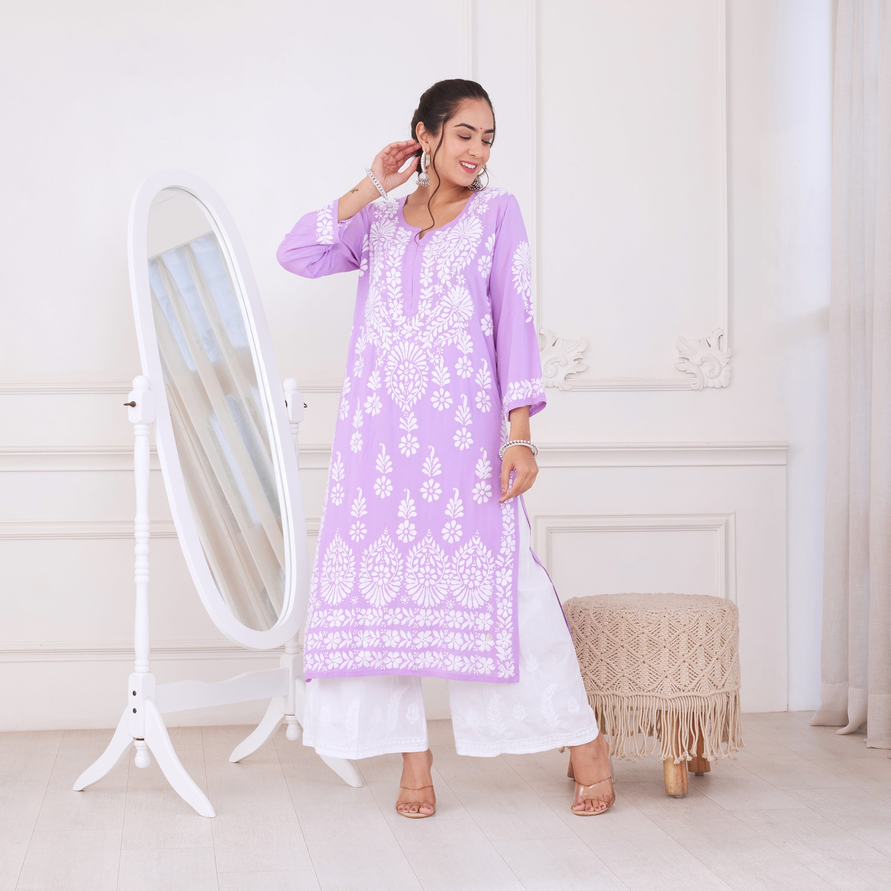 Modern Lilac Chikankari Kurta