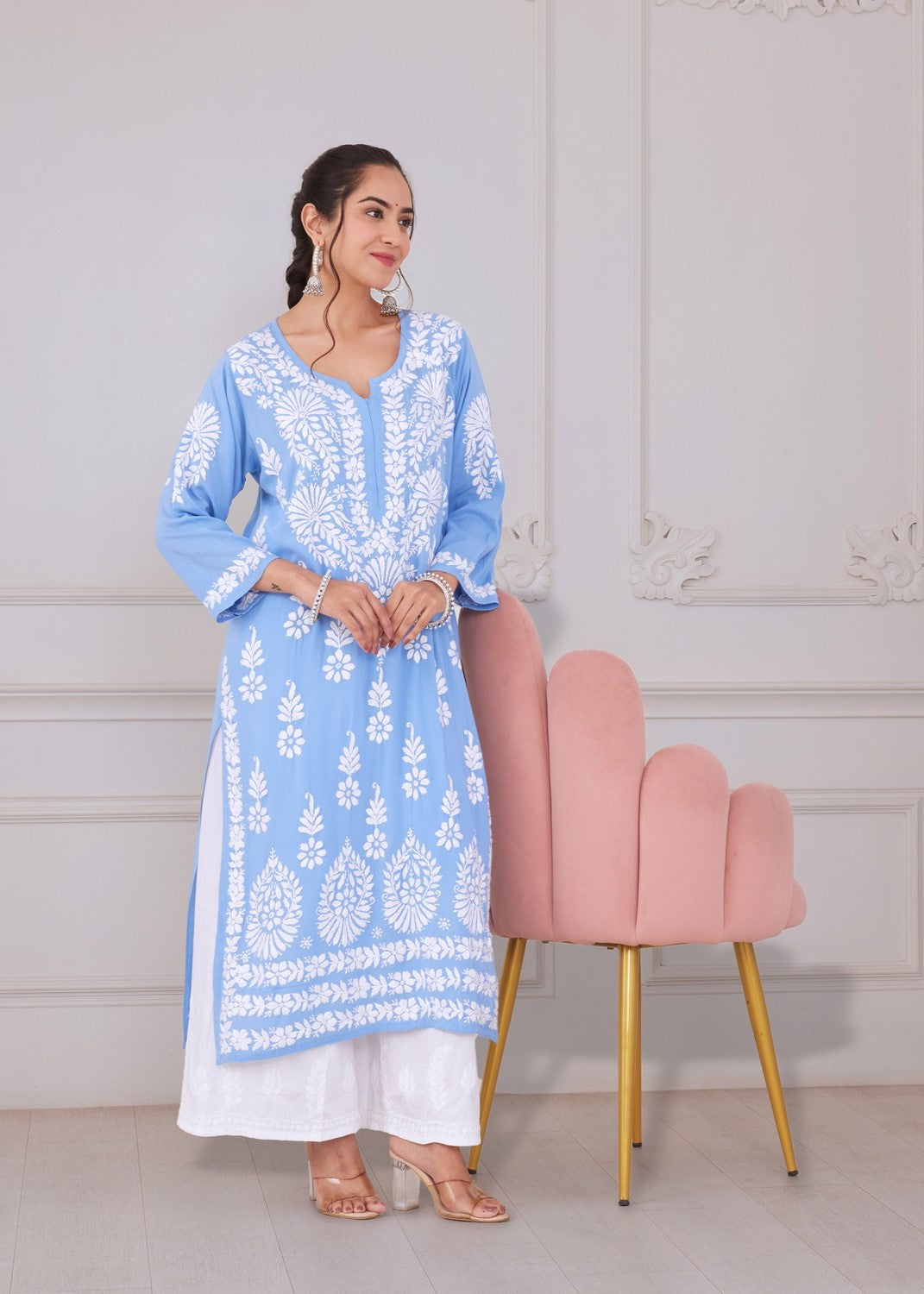 Oceanic Delight Chikankari Kurta Set