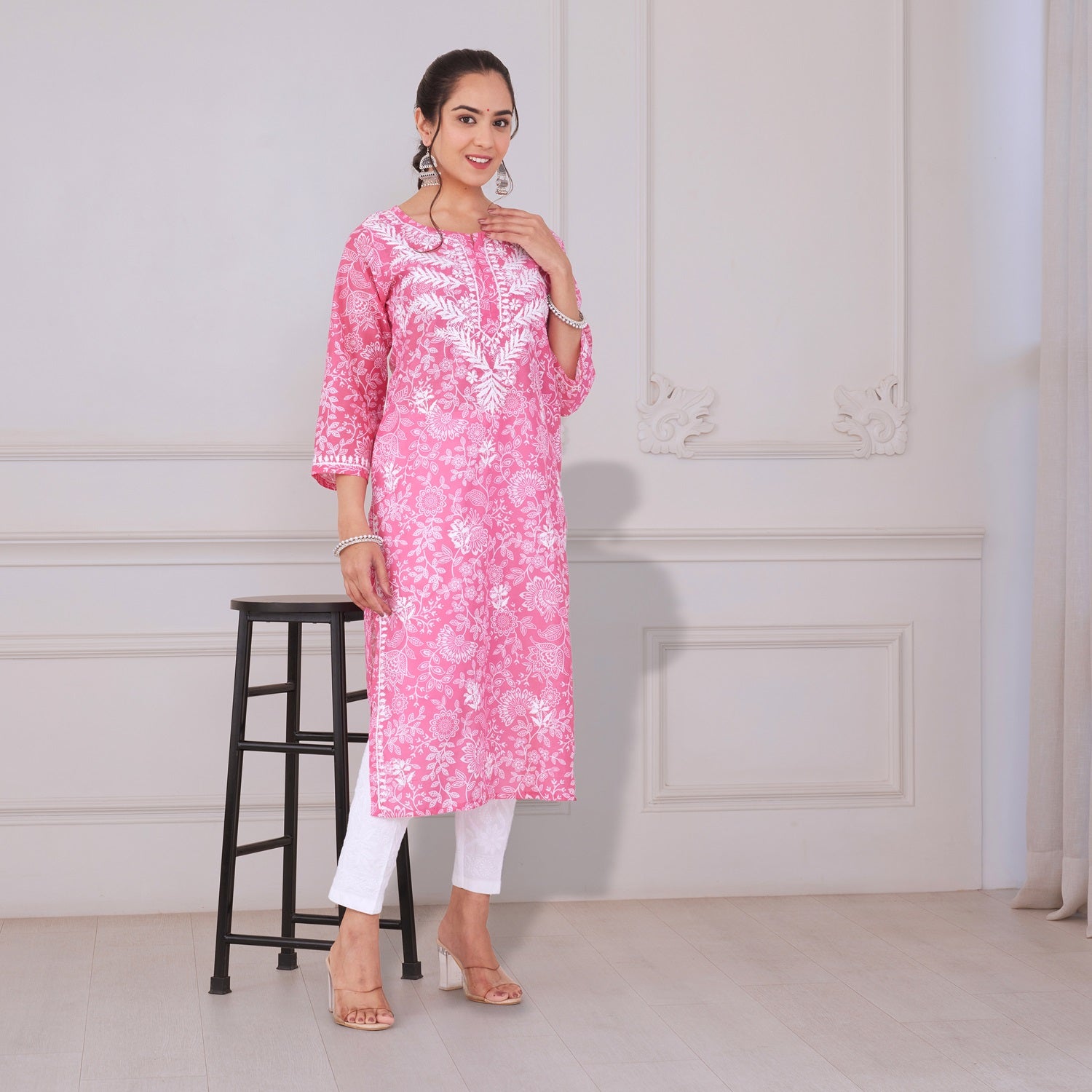 Blooming Pink Chikankari Kurta Set