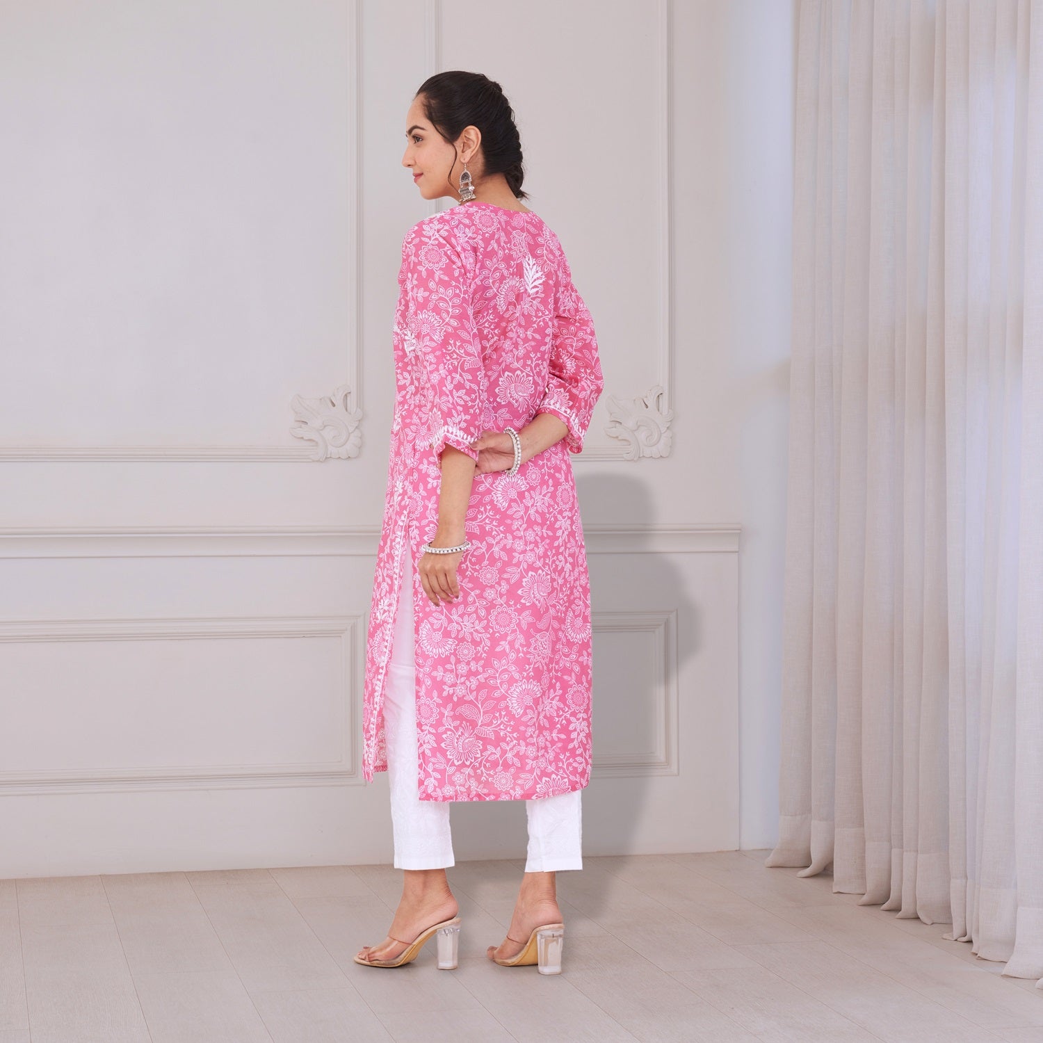 Blooming Pink Chikankari Kurta Set