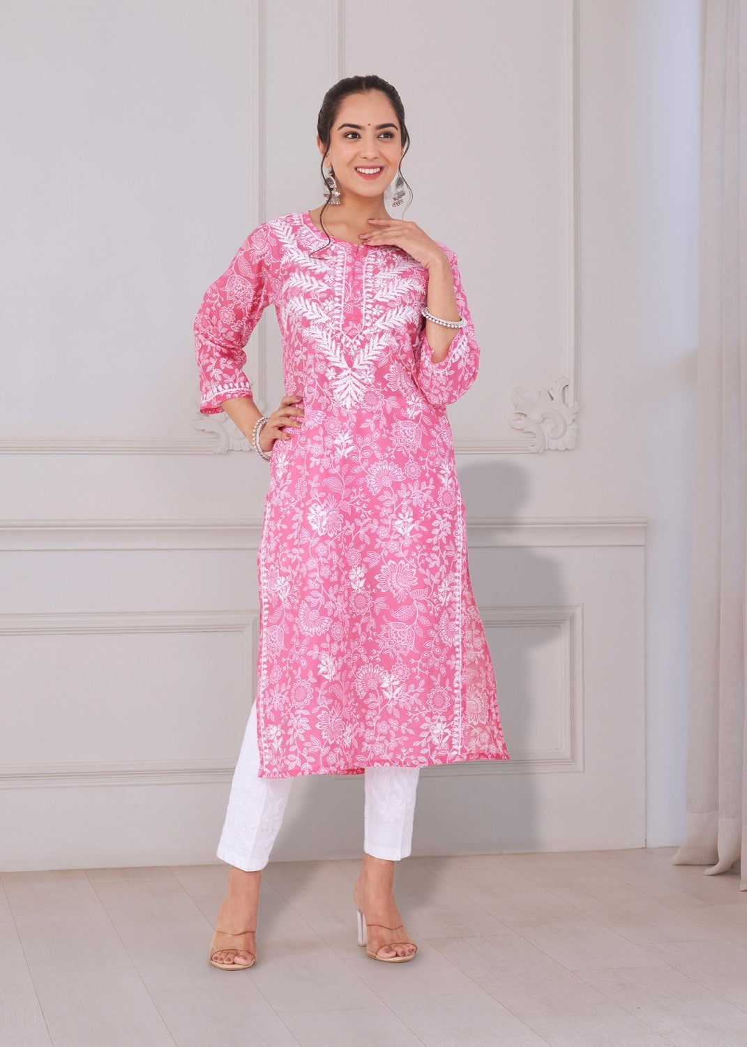 Blooming Pink Chikankari Kurta Set