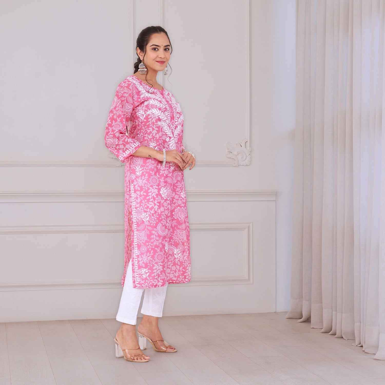 Blooming Pink Chikankari Kurta Set