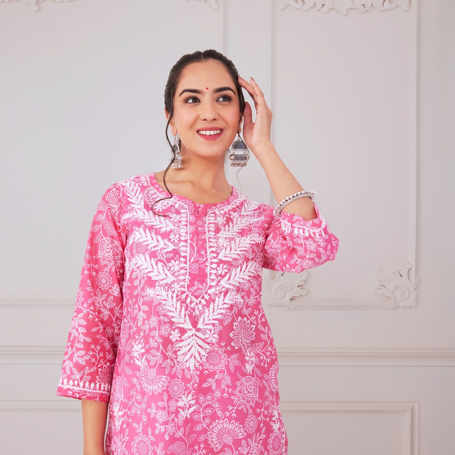 Blooming Pink Chikankari Kurta Set