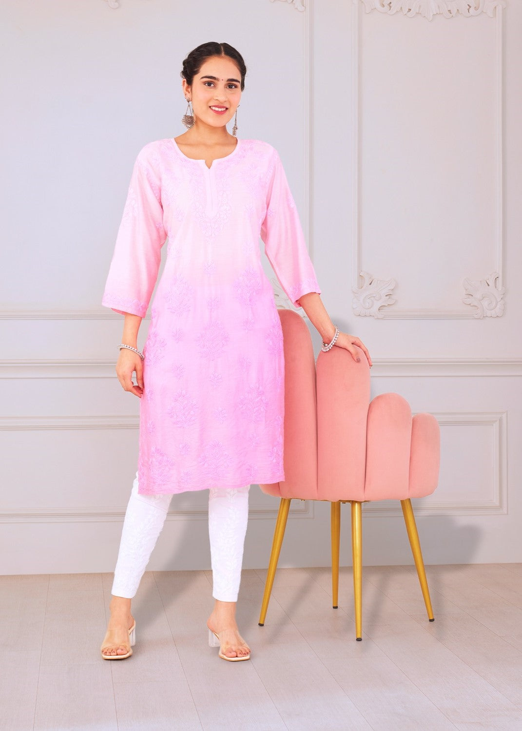 Breezy Pink Chikankari Kurta Set