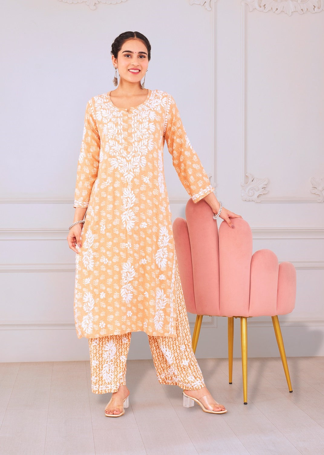 Radiant Orange Chikankari Kurta Set