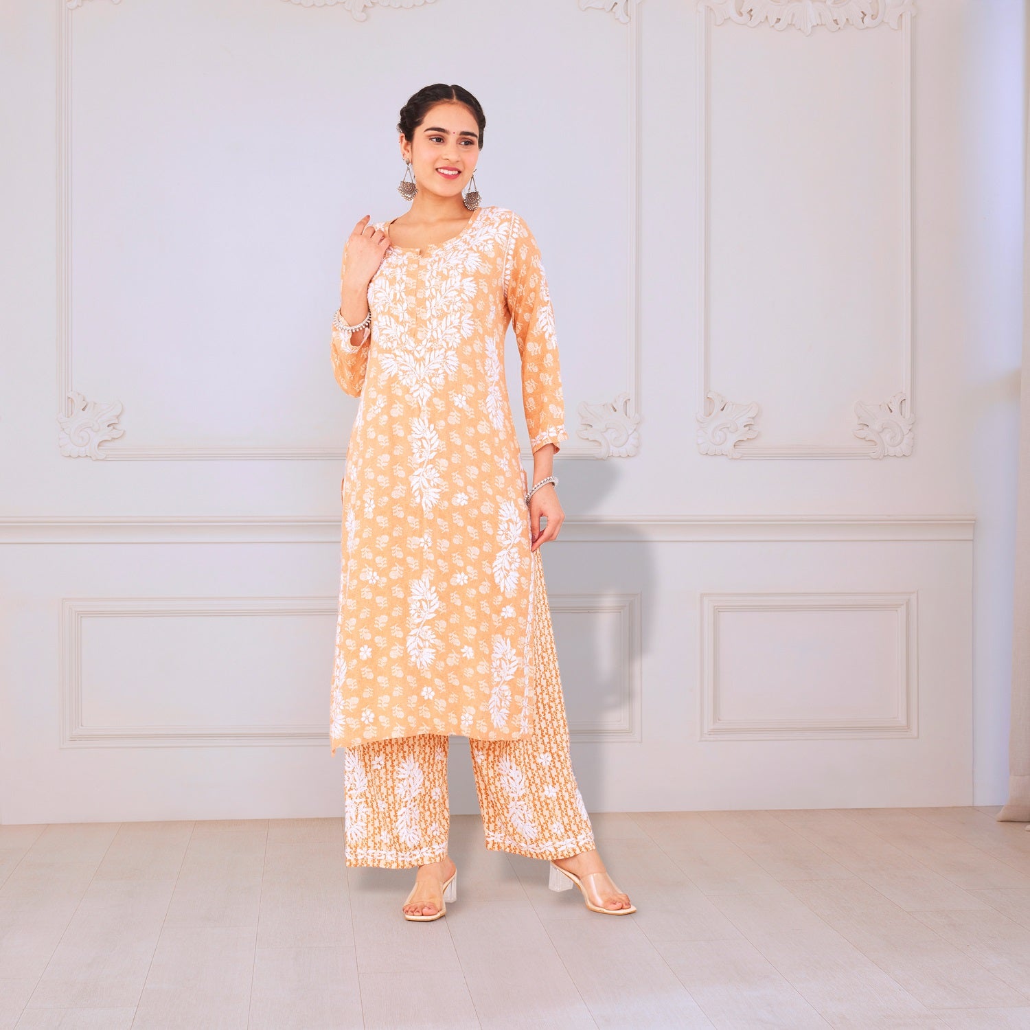 Radiant Orange Chikankari Kurta Set