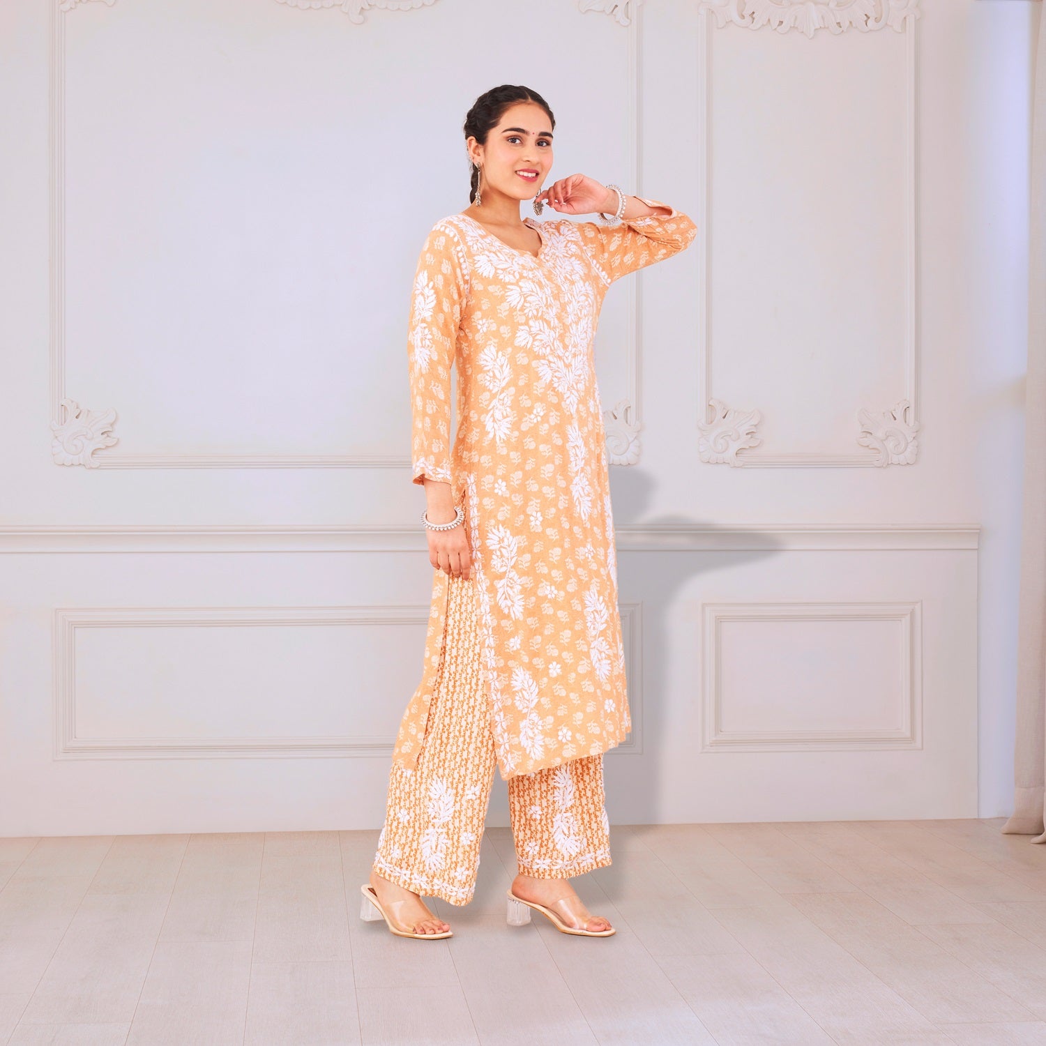 Radiant Orange Chikankari Kurta Set