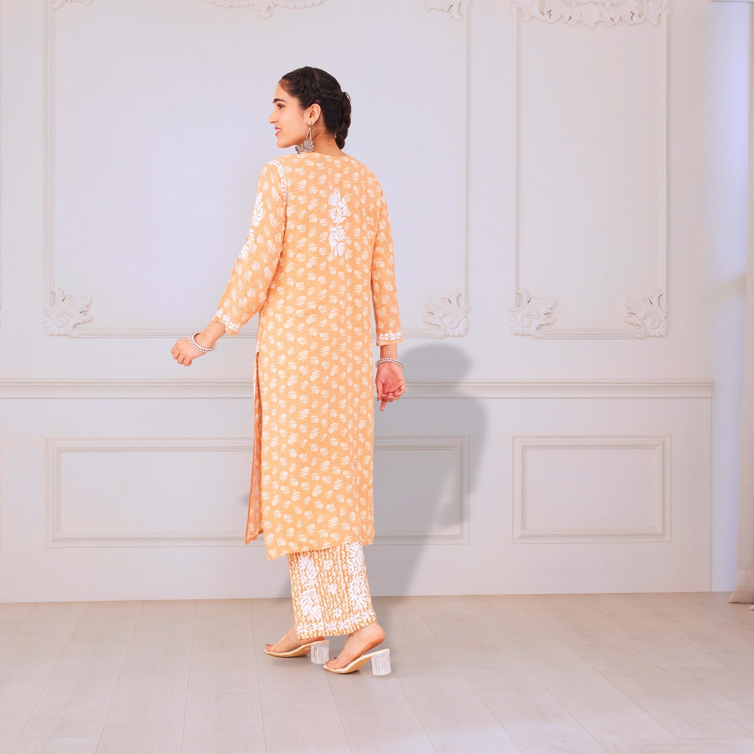 Radiant Orange Chikankari Kurta Set