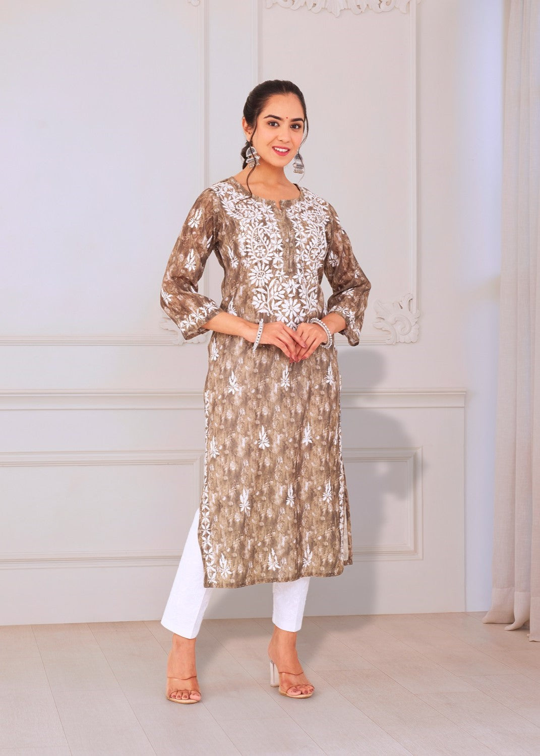 Radiant Coral Chikankari Kurta Set