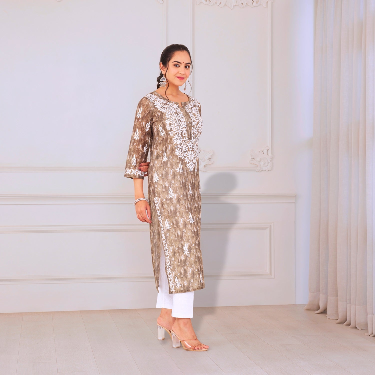 Coral Delight Chikankari Kurta