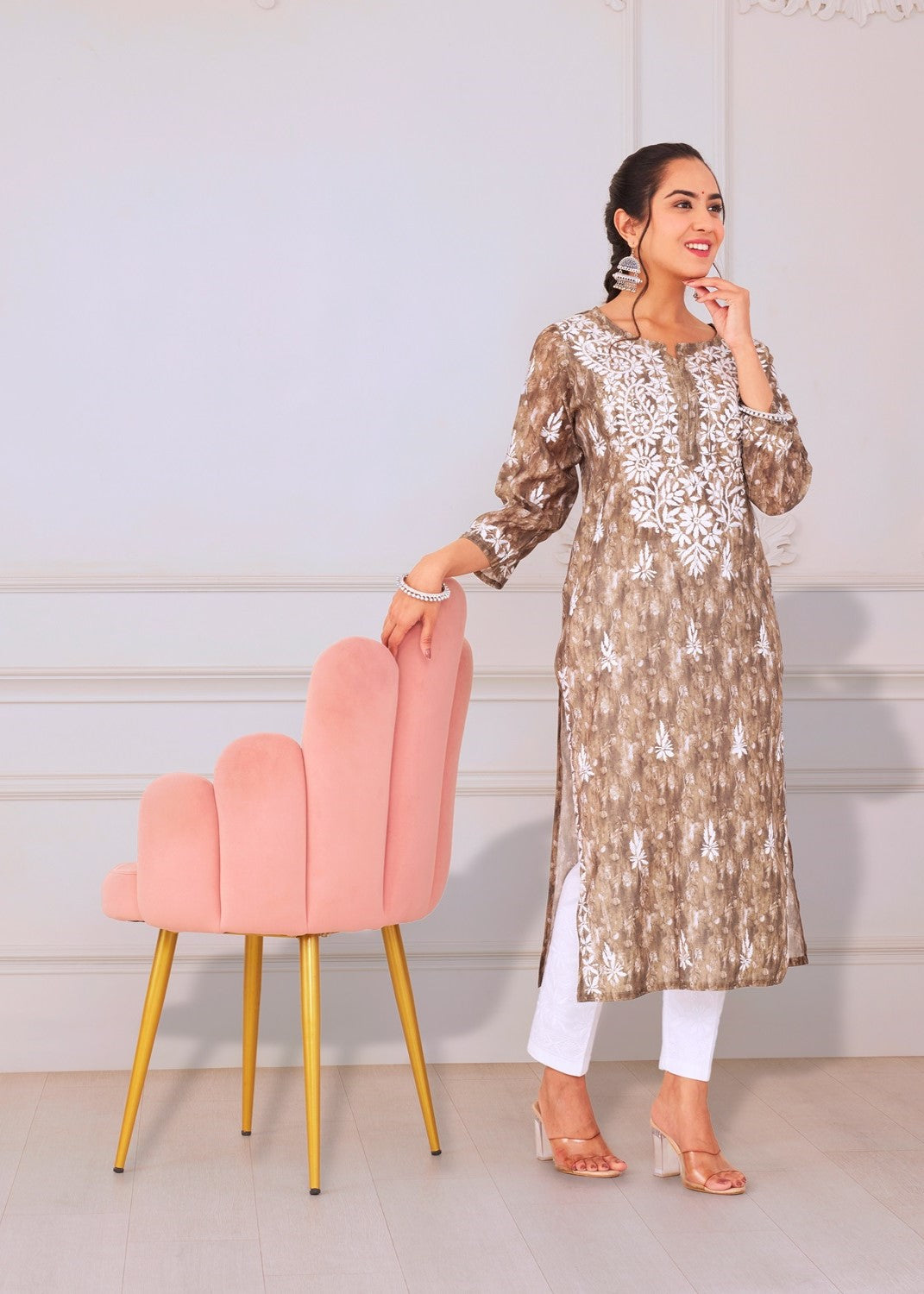 Coral Delight Chikankari Kurta