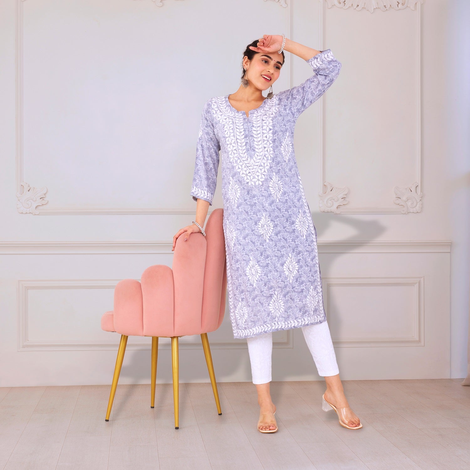 Charming Grey Chikankari Kurta