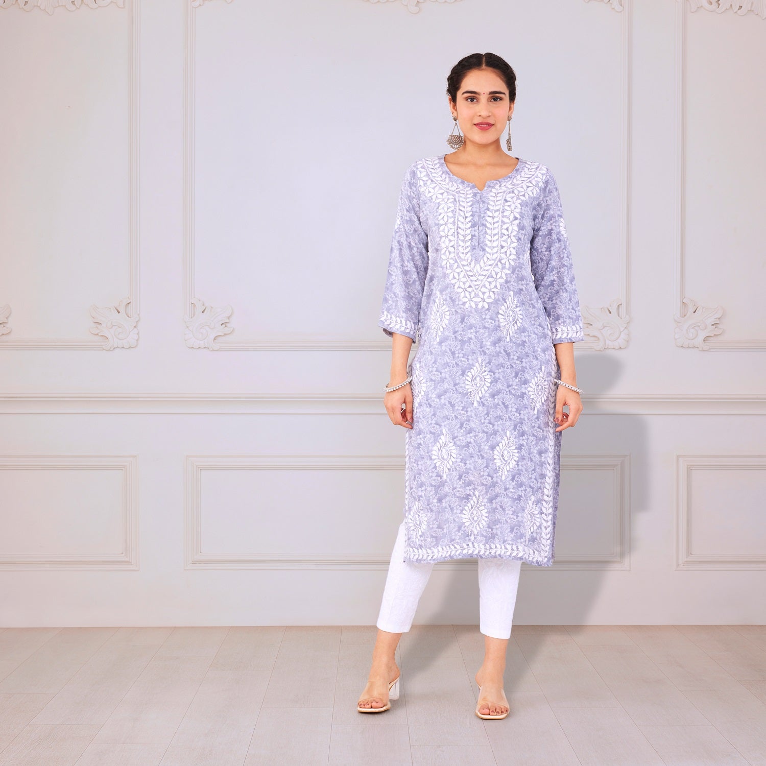 Smokey Grey Chikankari Kurta Set