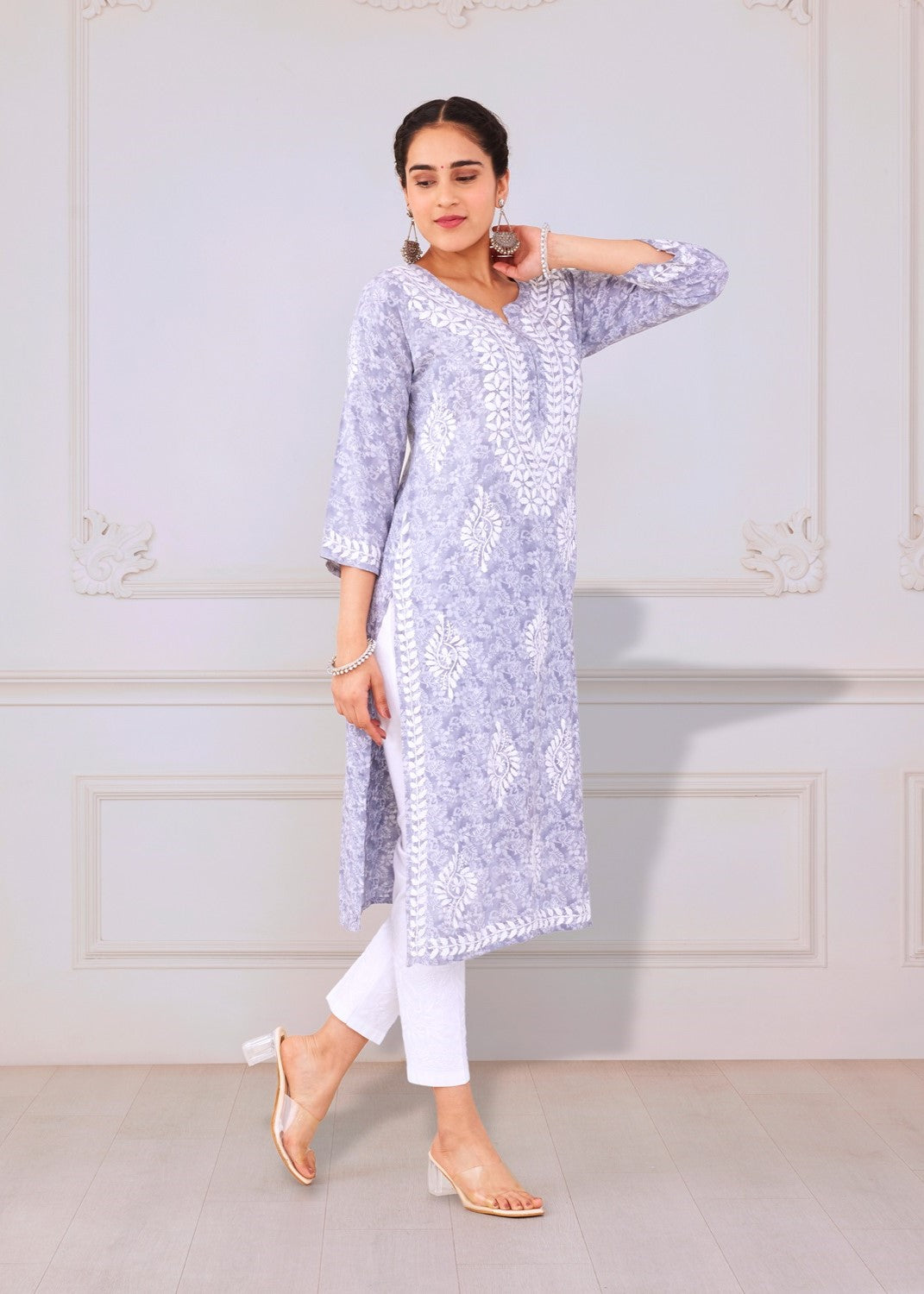 Smokey Grey Chikankari Kurta Set