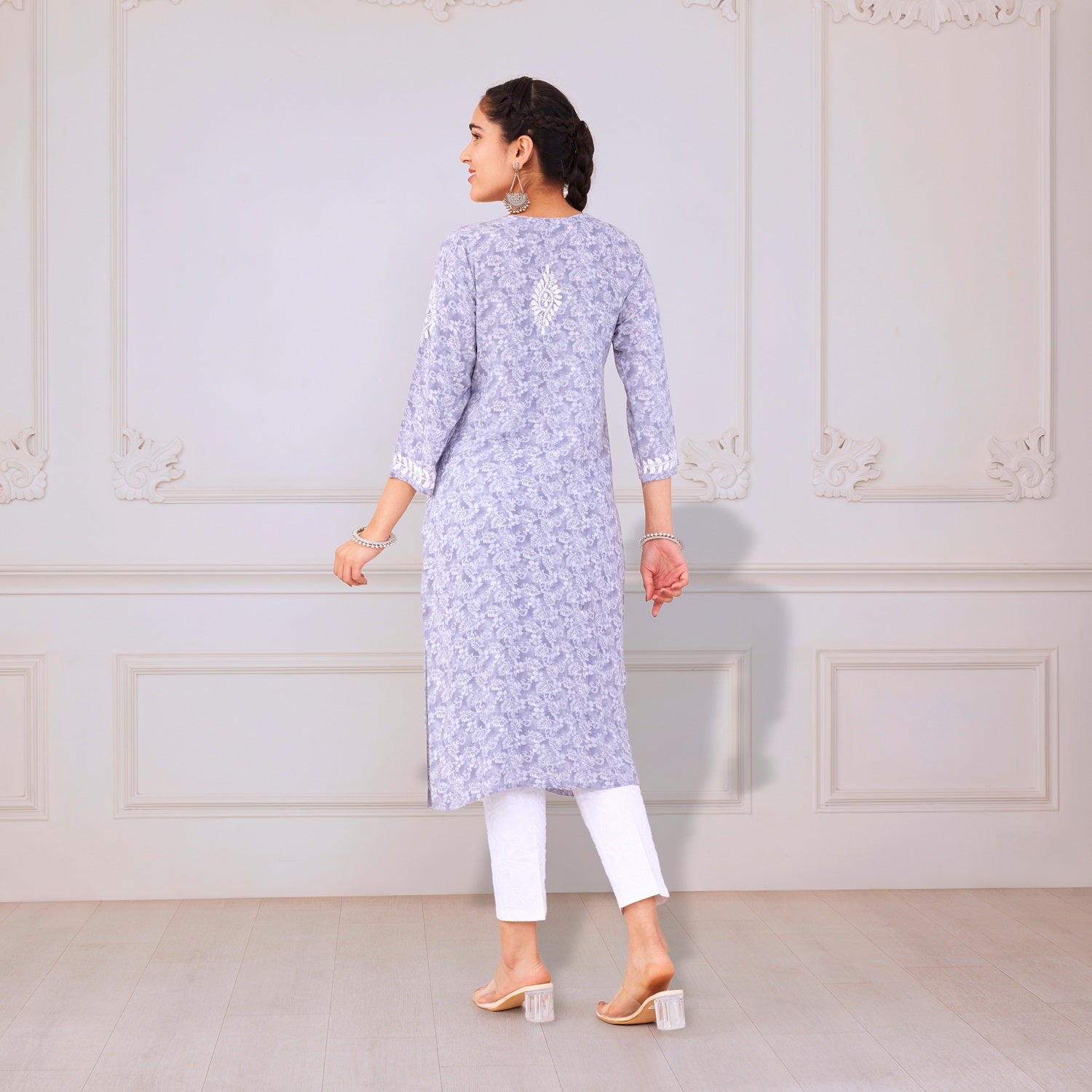 Smokey Grey Chikankari Kurta Set