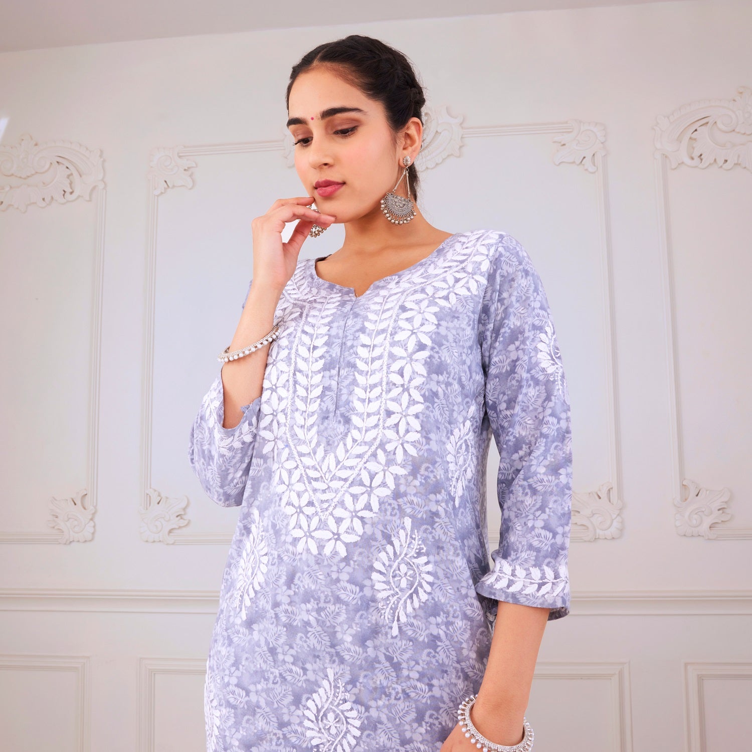 Charming Grey Chikankari Kurta